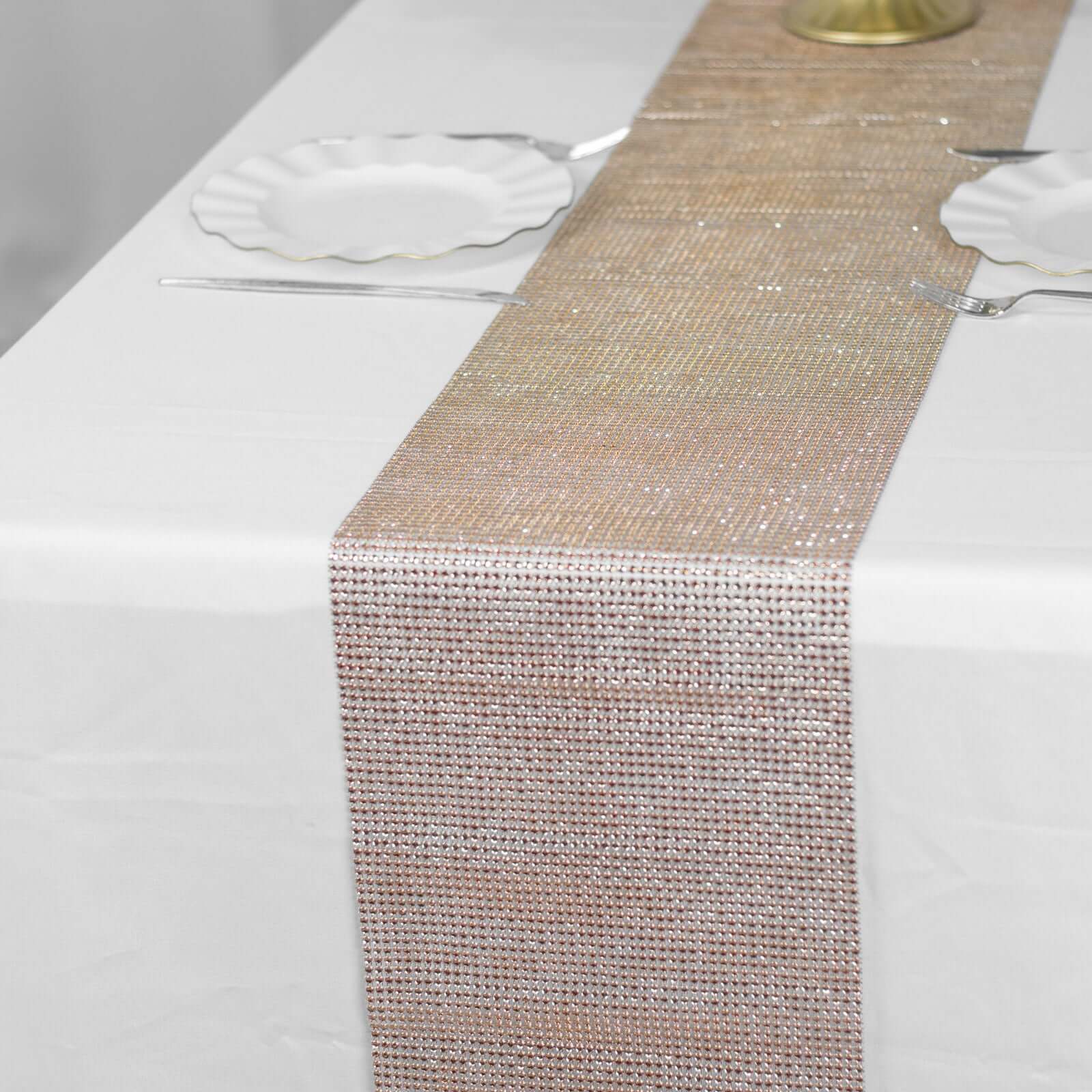 Crystal Rhinestone Table Runner 10"x108" Champagne - Shiny Diamond Mesh Bling Table Decor - Image 9