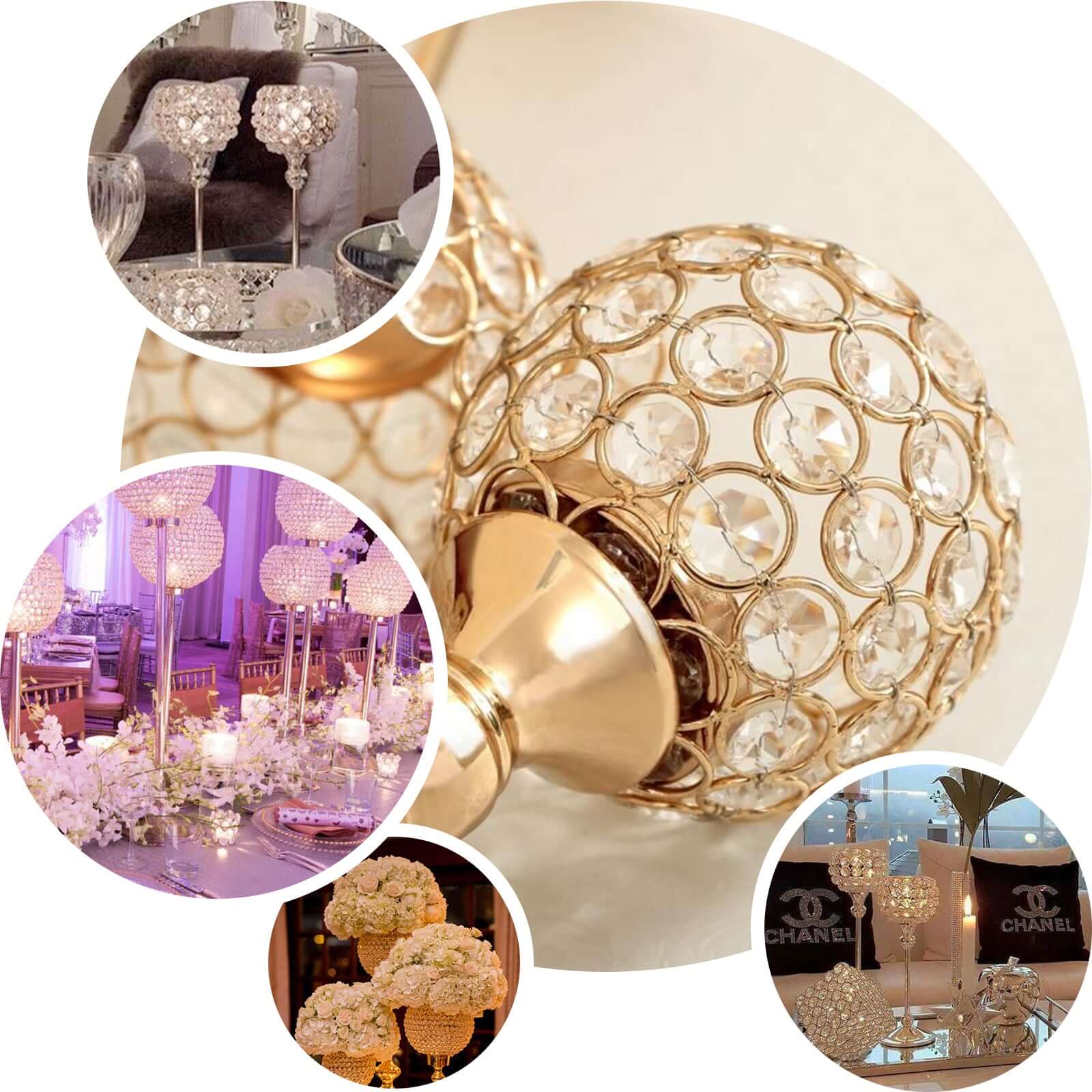 Crystal Votive Pillar Candle Holder 16" Gold - Metal Tealight Round Stand for Upscale Decor - Image 5