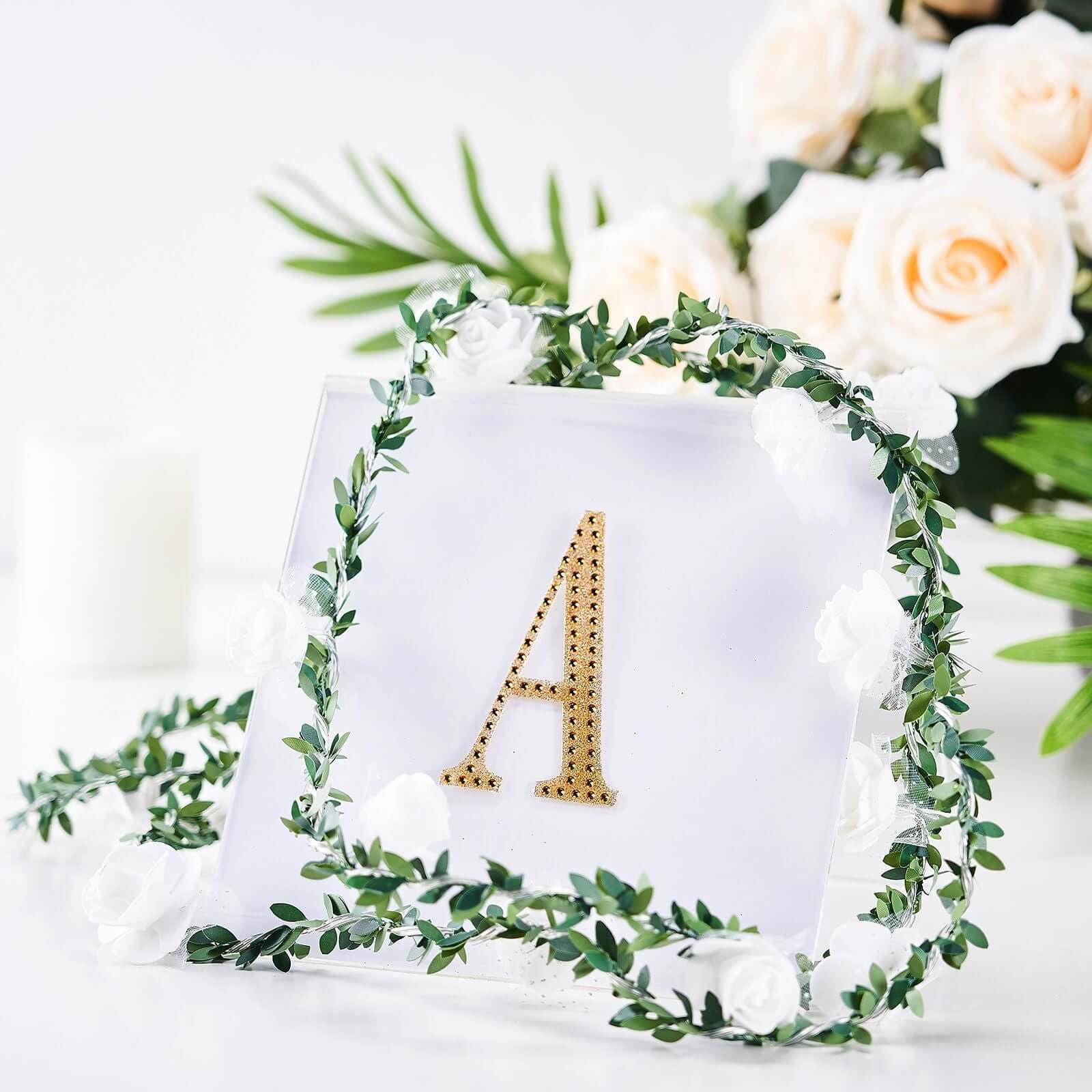 Decorative Rhinestone Alphabet "A" Letter Stickers 4", Gold Glitter Adhesive Craft Letters - DIY Sparkle Embellishments - Image 2