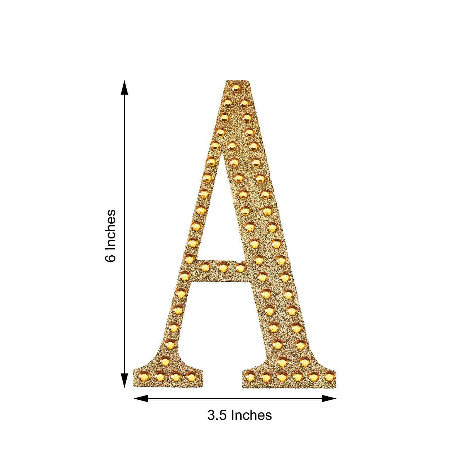 Decorative Rhinestone Alphabet "A" Letter Stickers 6", Gold Glitter Adhesive Craft Letters - DIY Sparkle Embellishments - Image 3