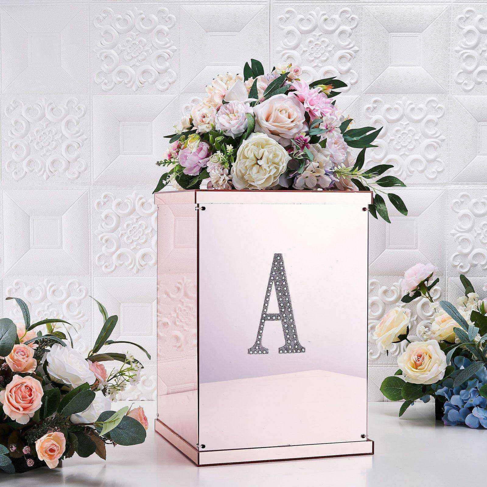 Decorative Rhinestone Alphabet "A" Letter Stickers 6", Silver Glitter Adhesive Craft Letters - DIY Sparkle Embellishments