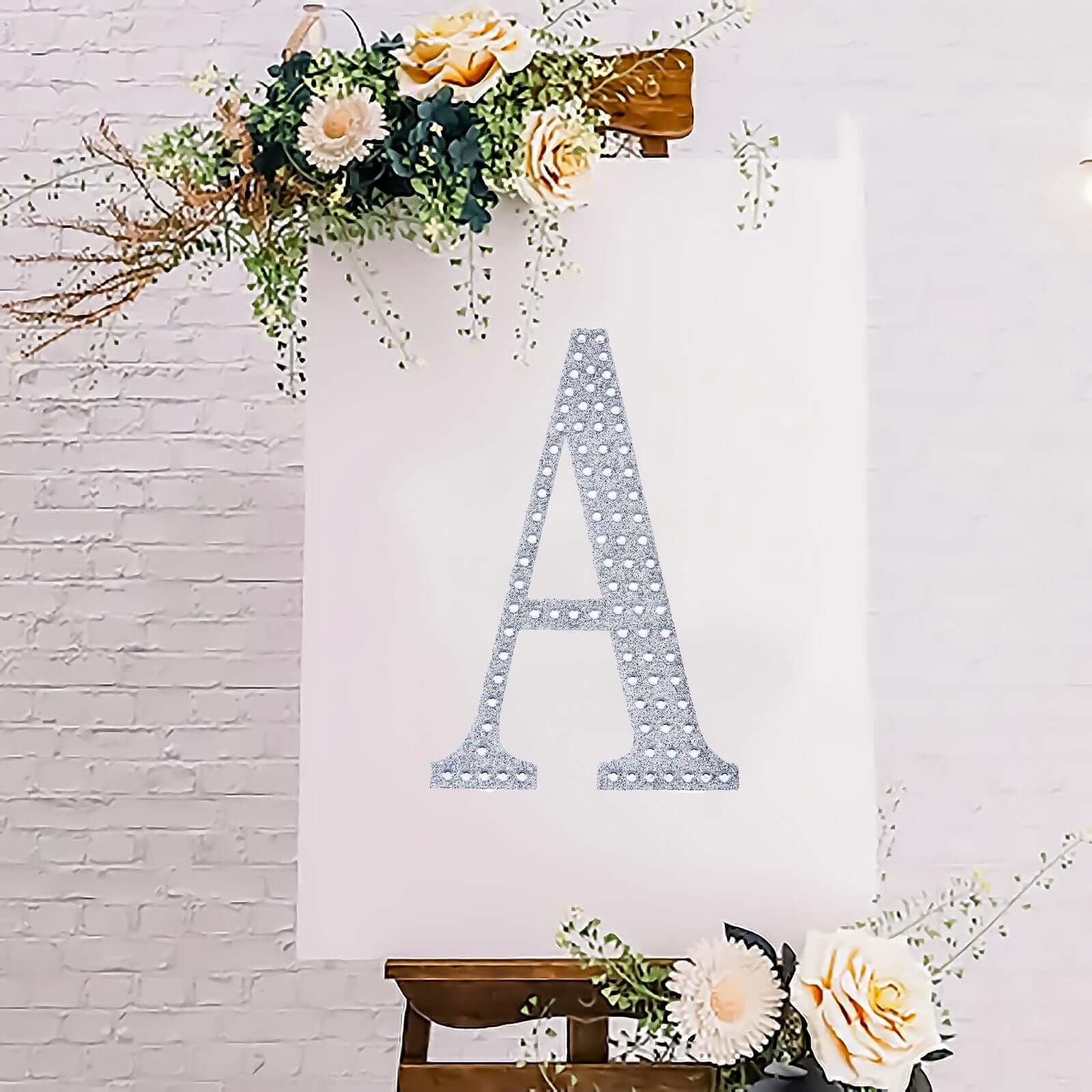 Decorative Rhinestone Alphabet "A" Letter Stickers 8", Silver Glitter Adhesive Craft Letters - DIY Sparkle Embellishments