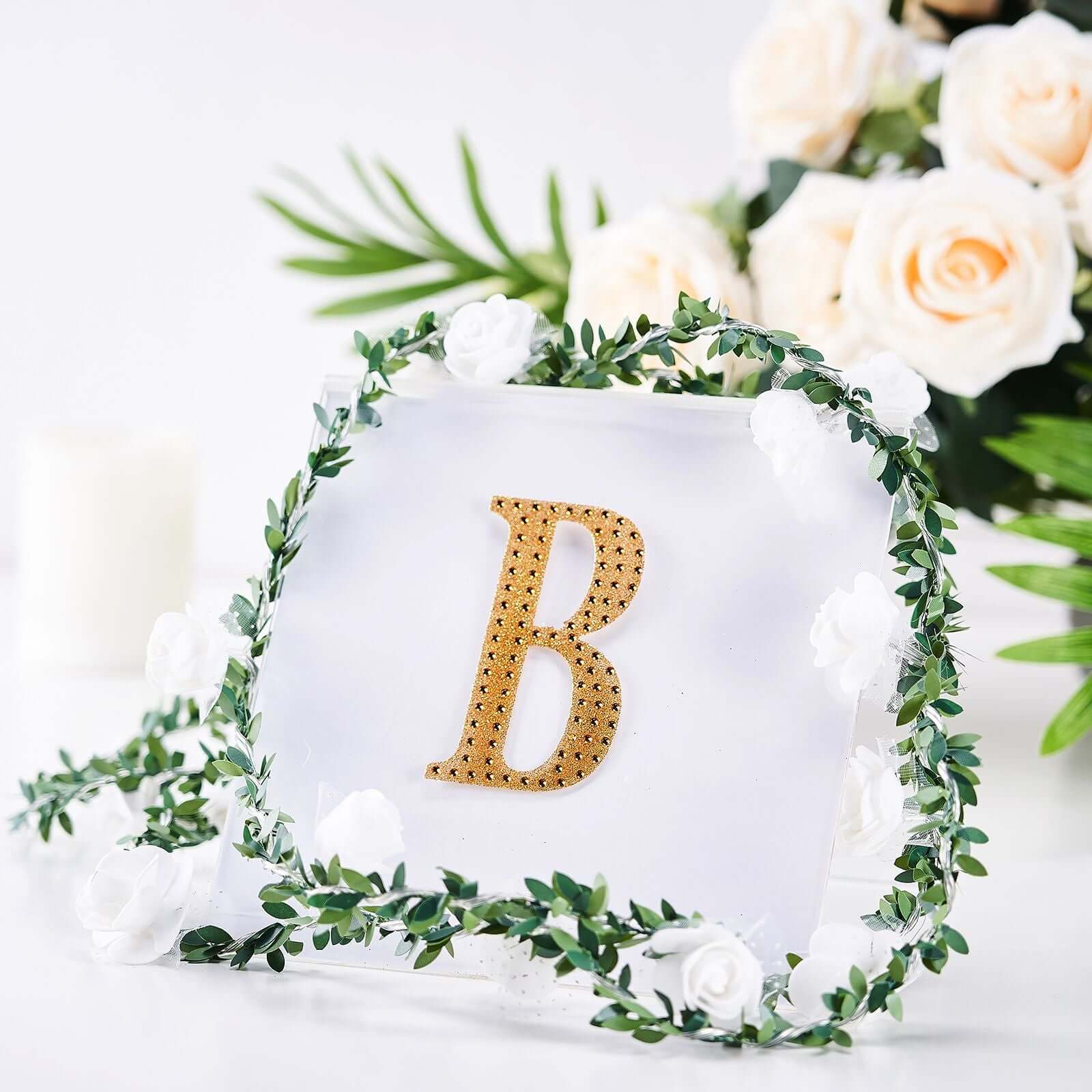 Decorative Rhinestone Alphabet "B" Letter Stickers 4", Gold Glitter Adhesive Craft Letters - DIY Sparkle Embellishments - Image 2