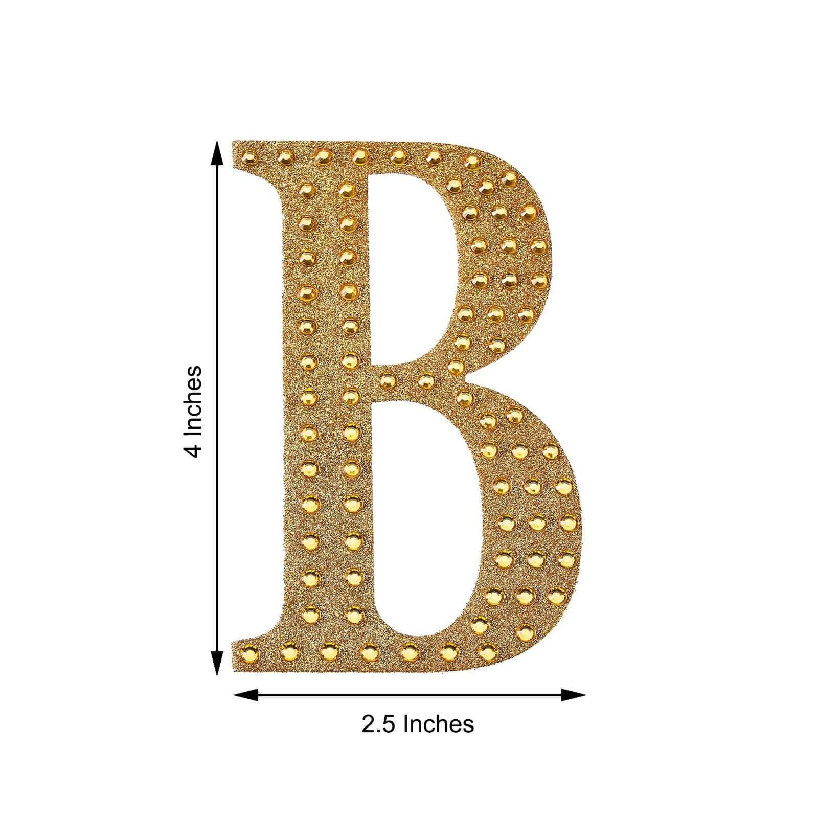 Decorative Rhinestone Alphabet "B" Letter Stickers 4", Gold Glitter Adhesive Craft Letters - DIY Sparkle Embellishments - Image 3