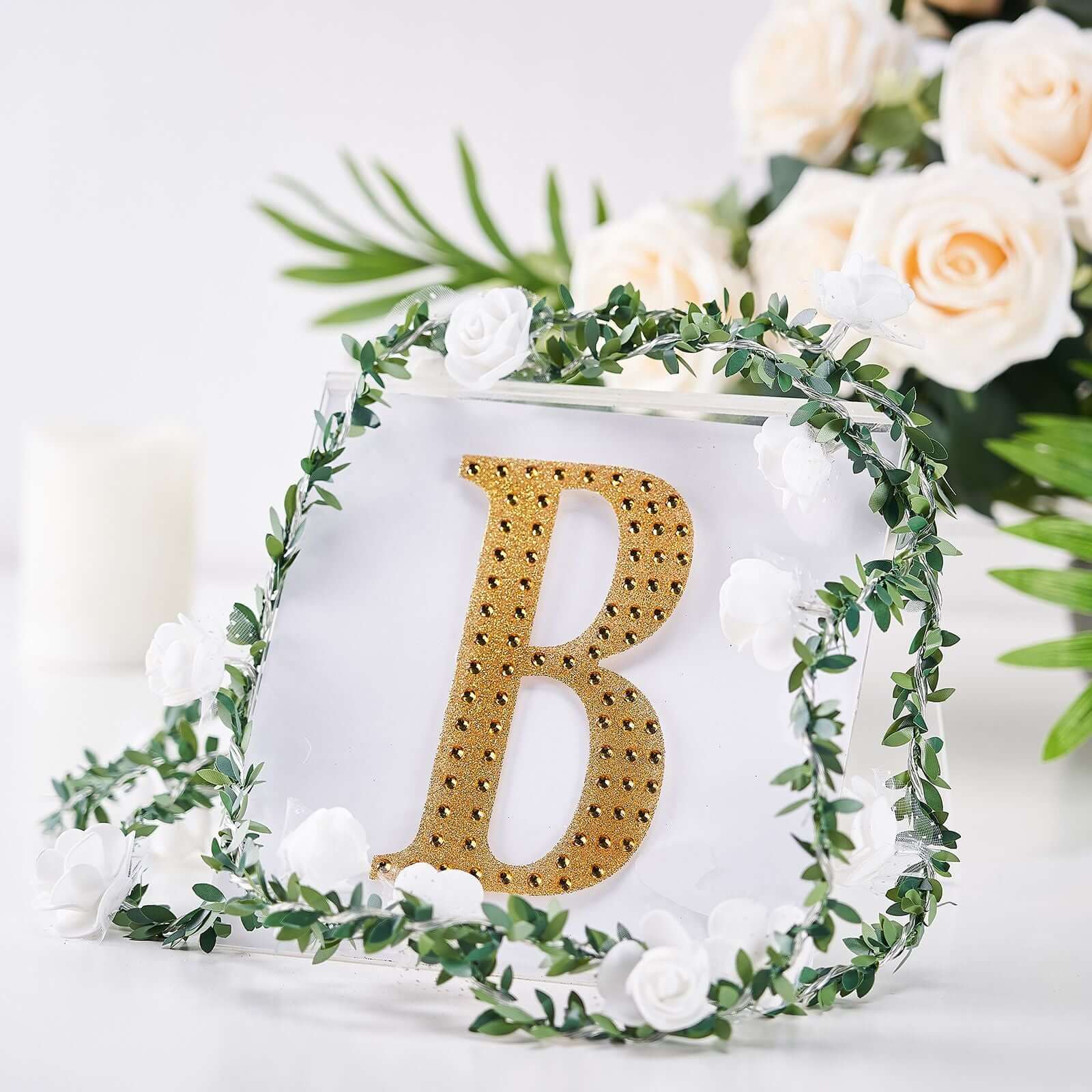 Decorative Rhinestone Alphabet "B" Letter Stickers 6", Gold Glitter Adhesive Craft Letters - DIY Sparkle Embellishments - Image 2