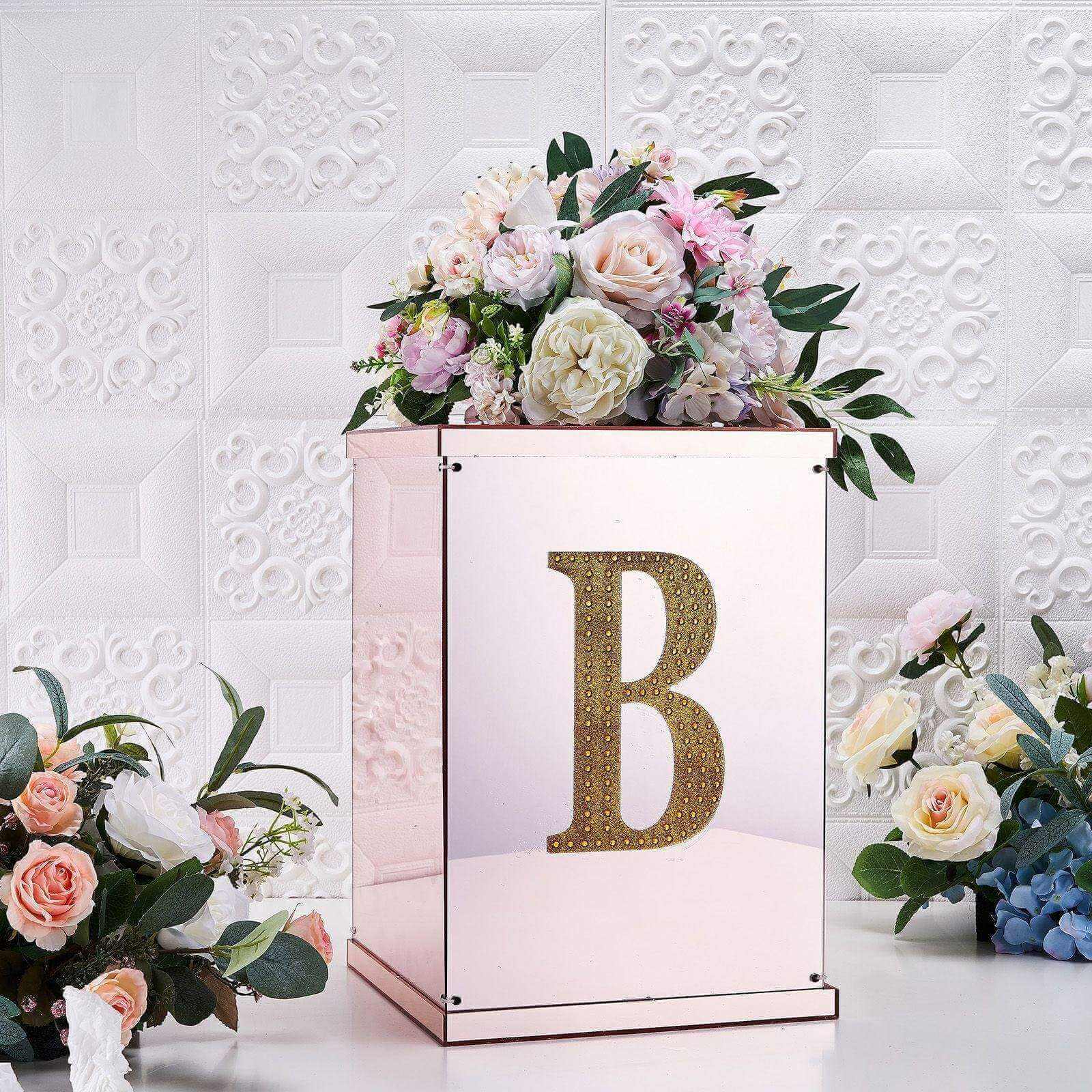 Decorative Rhinestone Alphabet "B" Letter Stickers 8", Gold Glitter Adhesive Craft Letters - DIY Sparkle Embellishments - Image 2