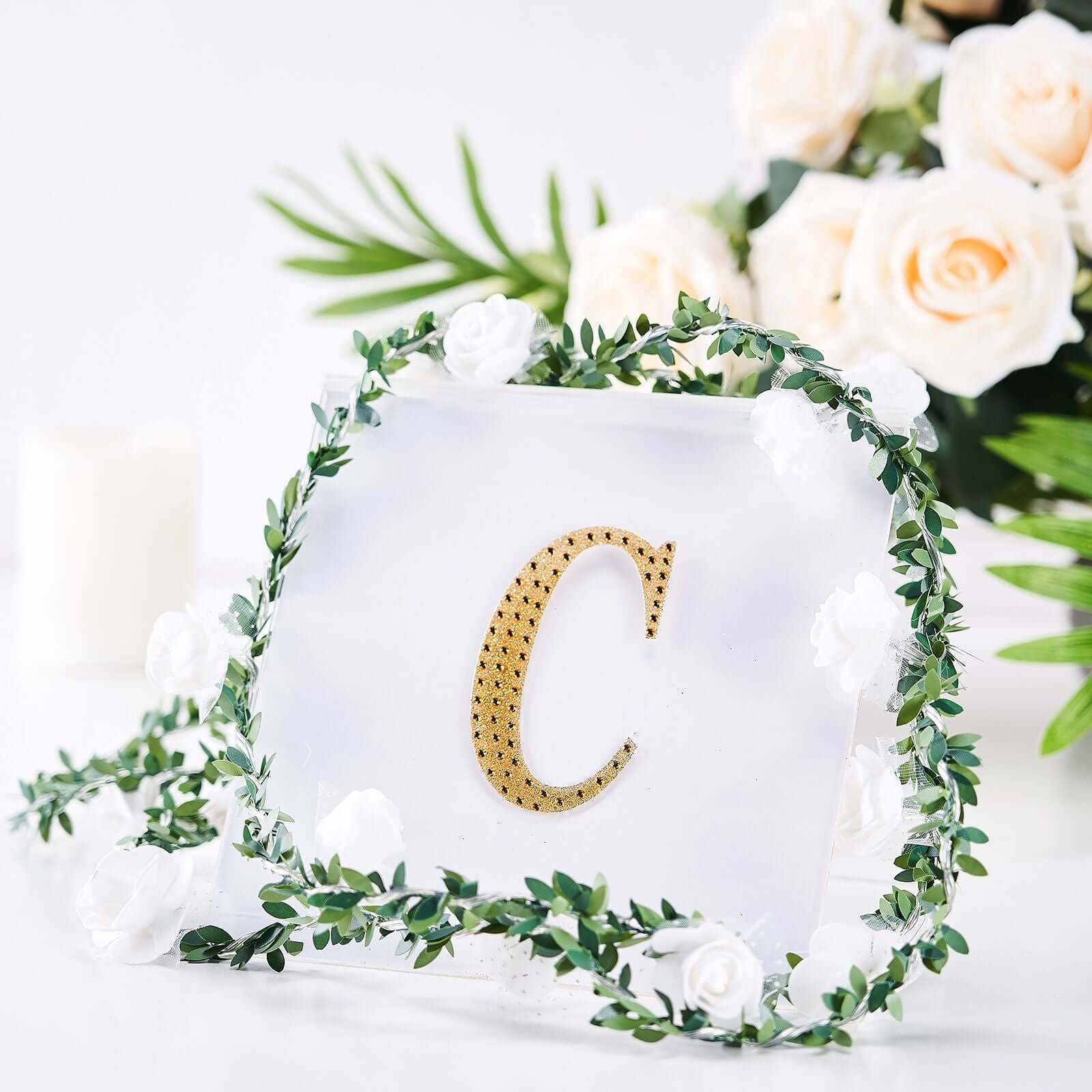 Decorative Rhinestone Alphabet "C" Letter Stickers 4", Gold Glitter Adhesive Craft Letters - DIY Sparkle Embellishments - Image 2