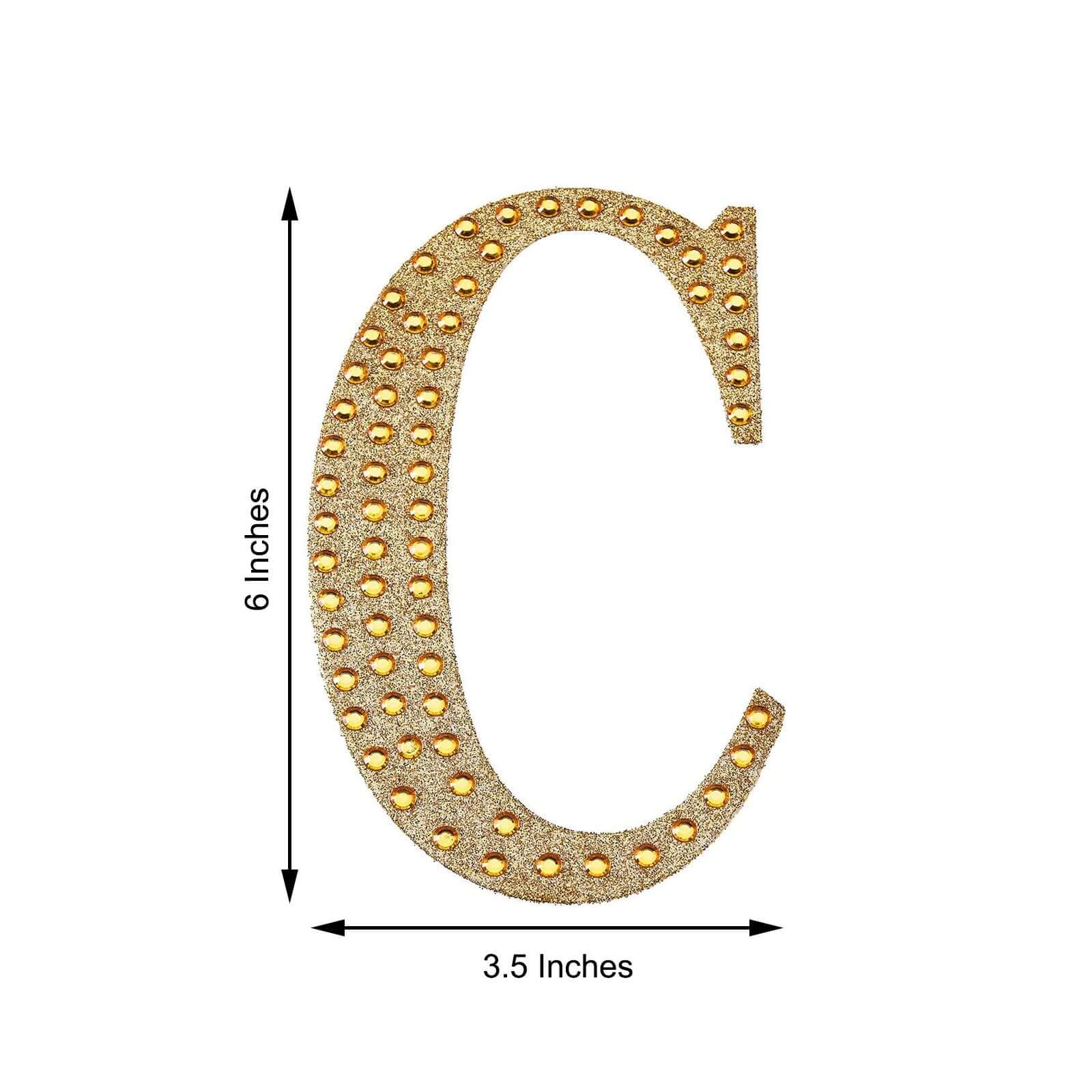 Decorative Rhinestone Alphabet "C" Letter Stickers 6", Gold Glitter Adhesive Craft Letters - DIY Sparkle Embellishments - Image 3