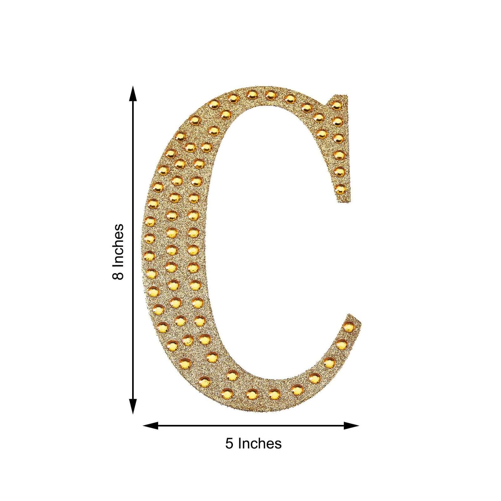 Decorative Rhinestone Alphabet "C" Letter Stickers 8", Gold Glitter Adhesive Craft Letters - DIY Sparkle Embellishments - Image 3