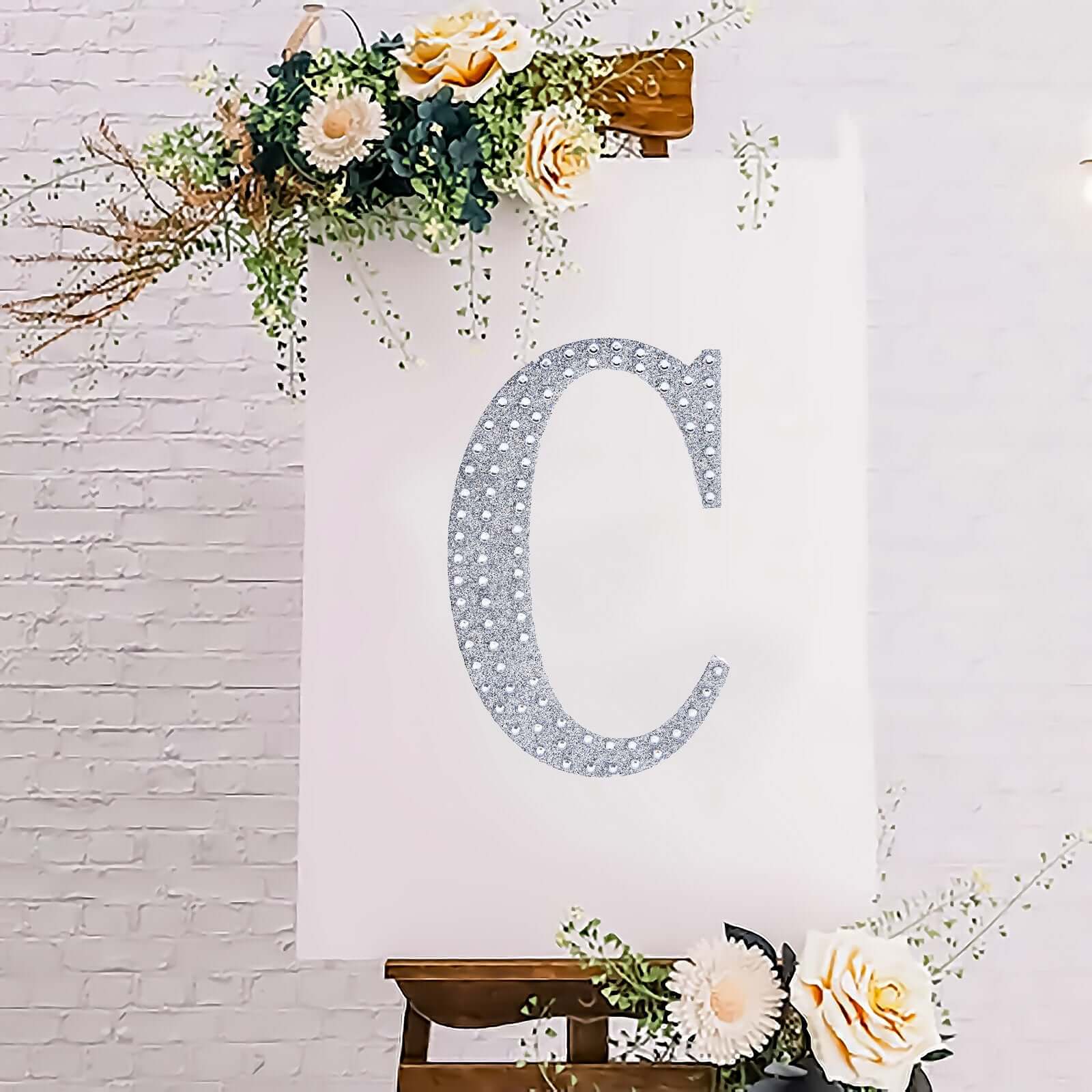 Decorative Rhinestone Alphabet "C" Letter Stickers 8", Silver Glitter Adhesive Craft Letters - DIY Sparkle Embellishments