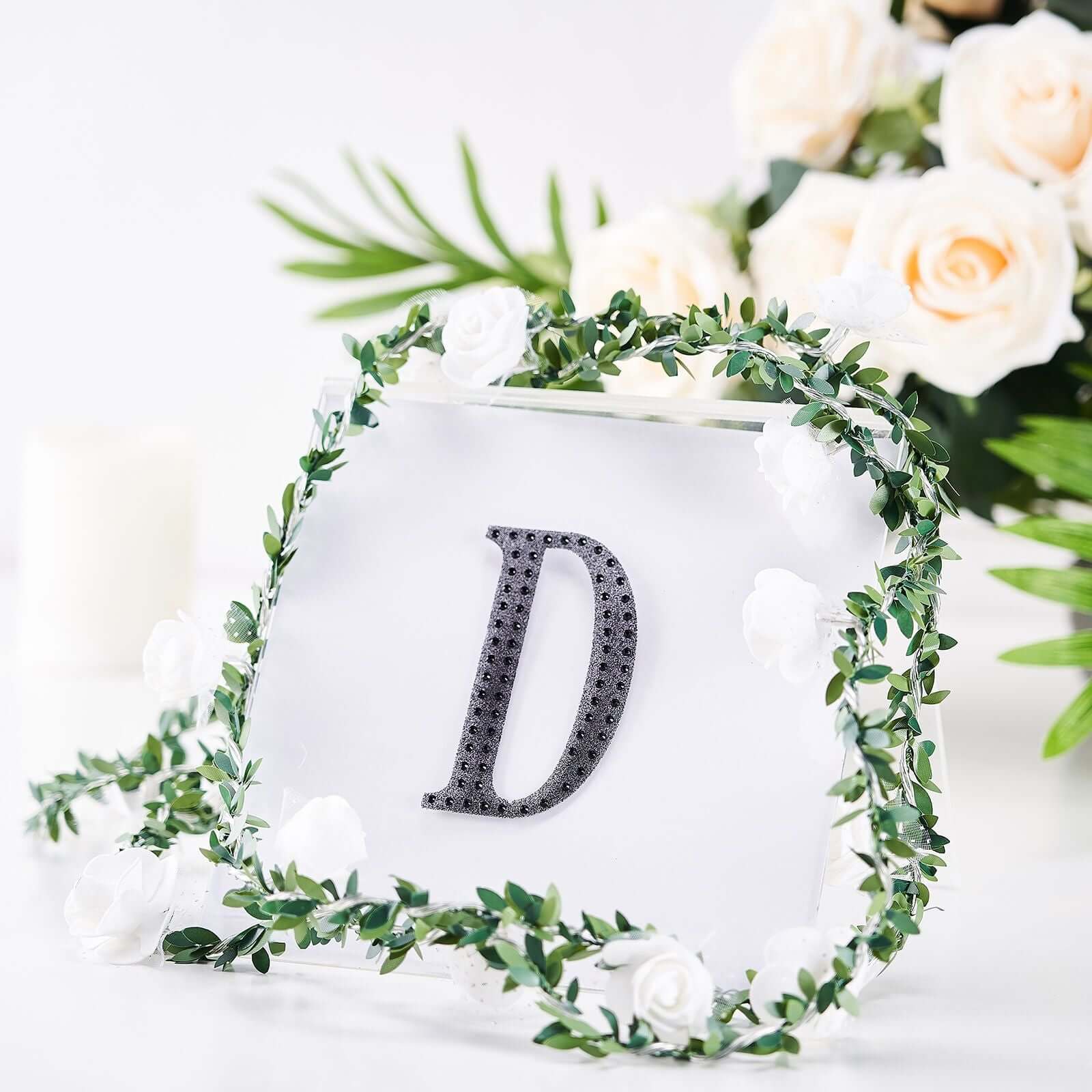 Decorative Rhinestone Alphabet "D" Letter Stickers 4", Black Glitter Adhesive Craft Letters - DIY Sparkle Embellishments - Image 2