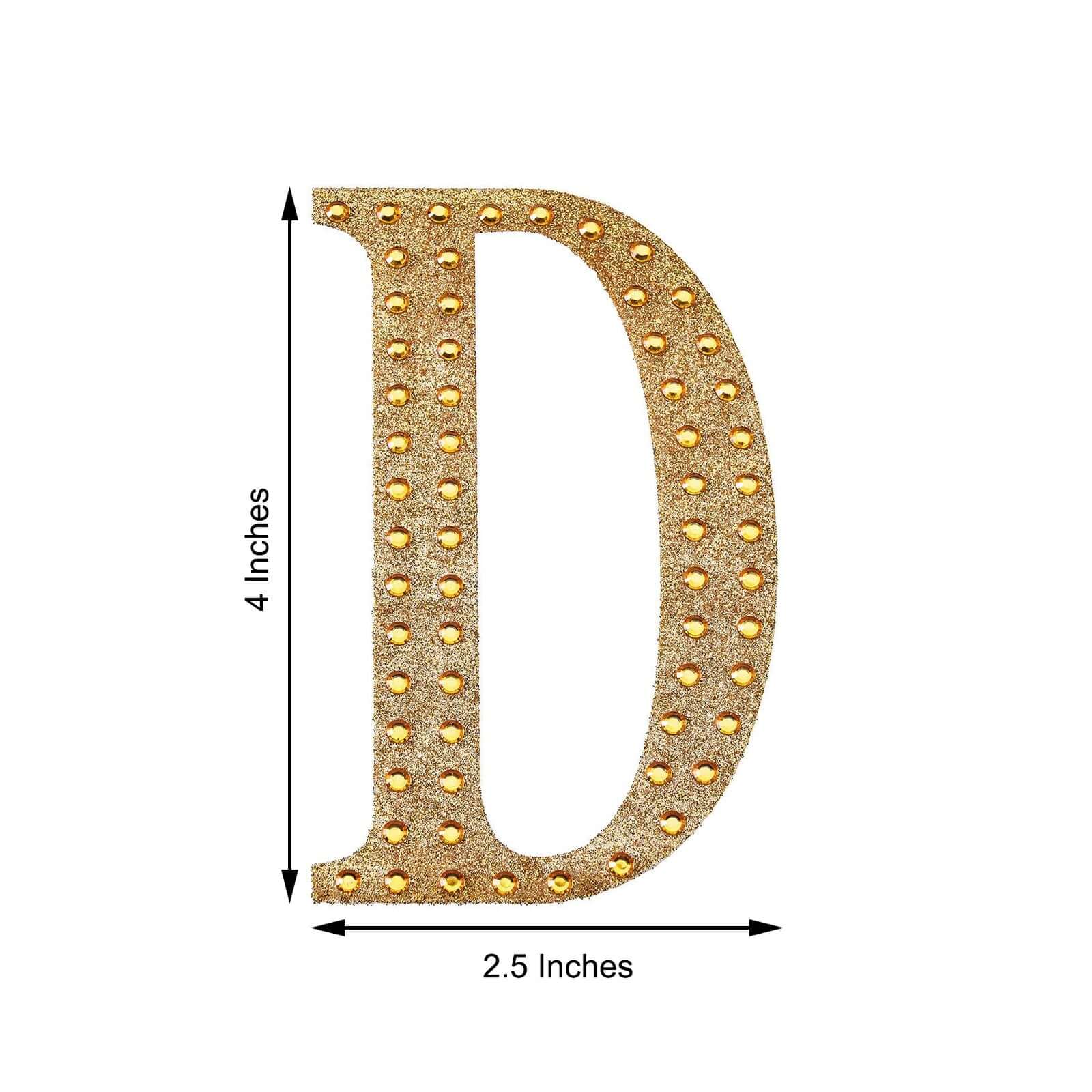Decorative Rhinestone Alphabet "D" Letter Stickers 4", Gold Glitter Adhesive Craft Letters - DIY Sparkle Embellishments - Image 3
