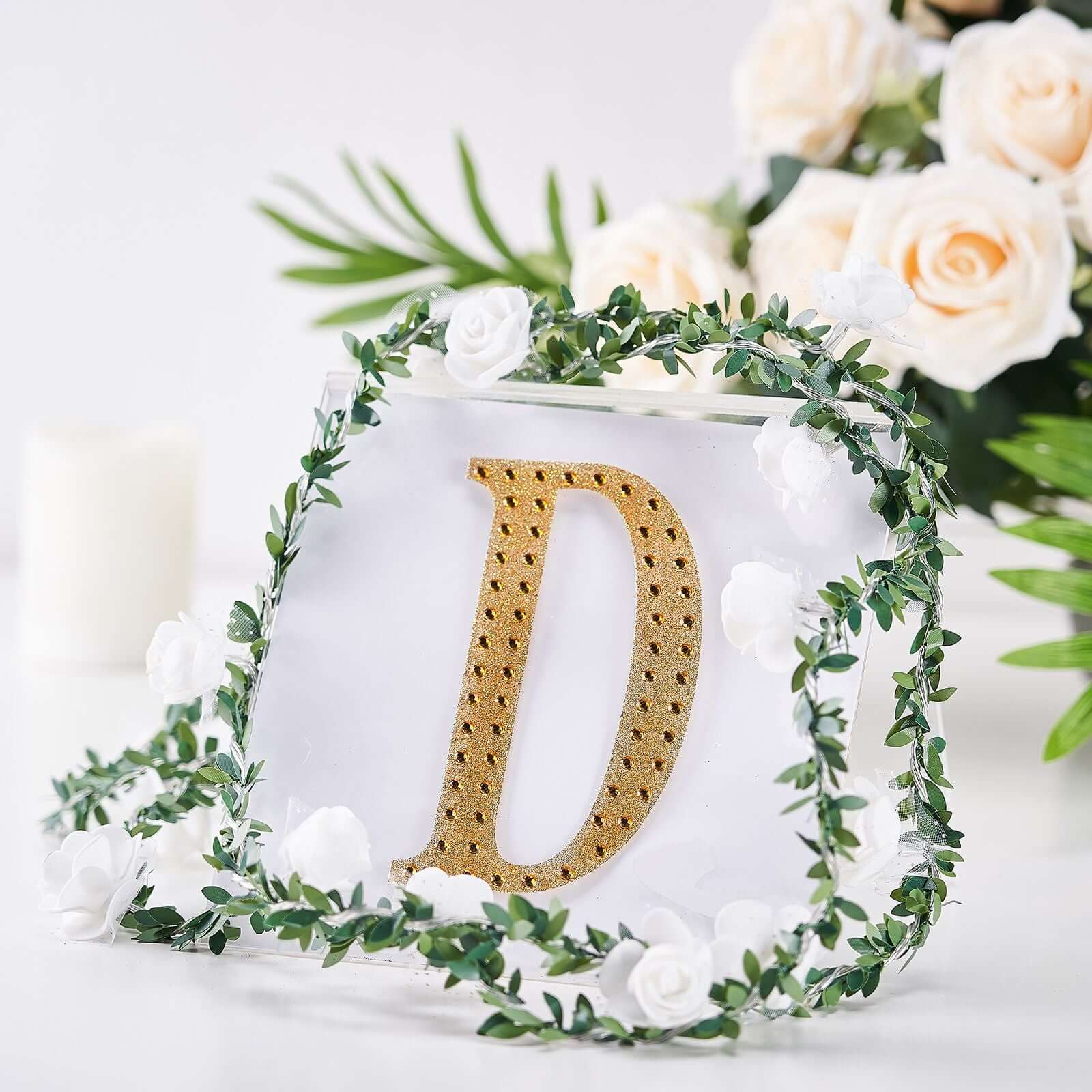 Decorative Rhinestone Alphabet "D" Letter Stickers 6", Gold Glitter Adhesive Craft Letters - DIY Sparkle Embellishments - Image 2