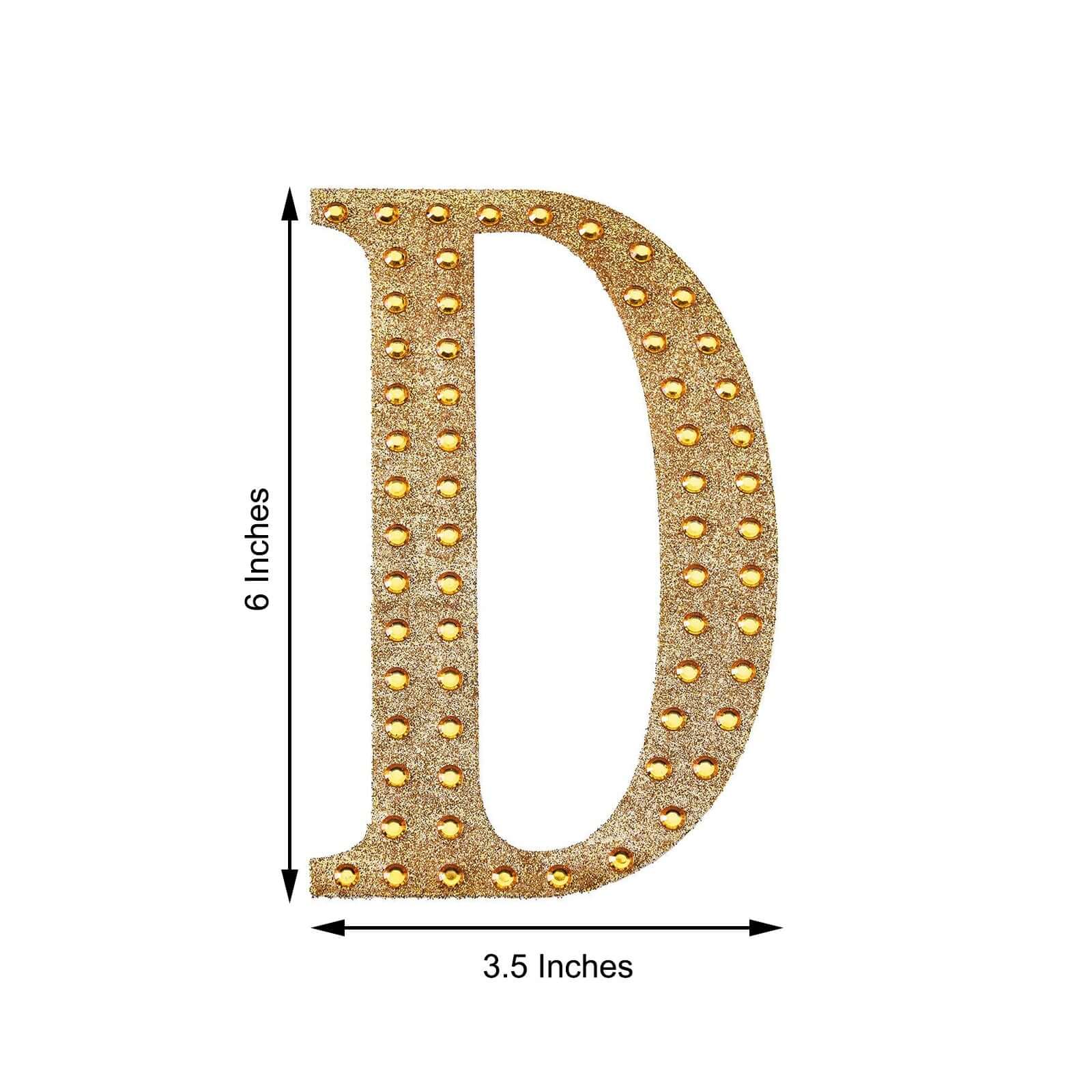 Decorative Rhinestone Alphabet "D" Letter Stickers 6", Gold Glitter Adhesive Craft Letters - DIY Sparkle Embellishments - Image 3
