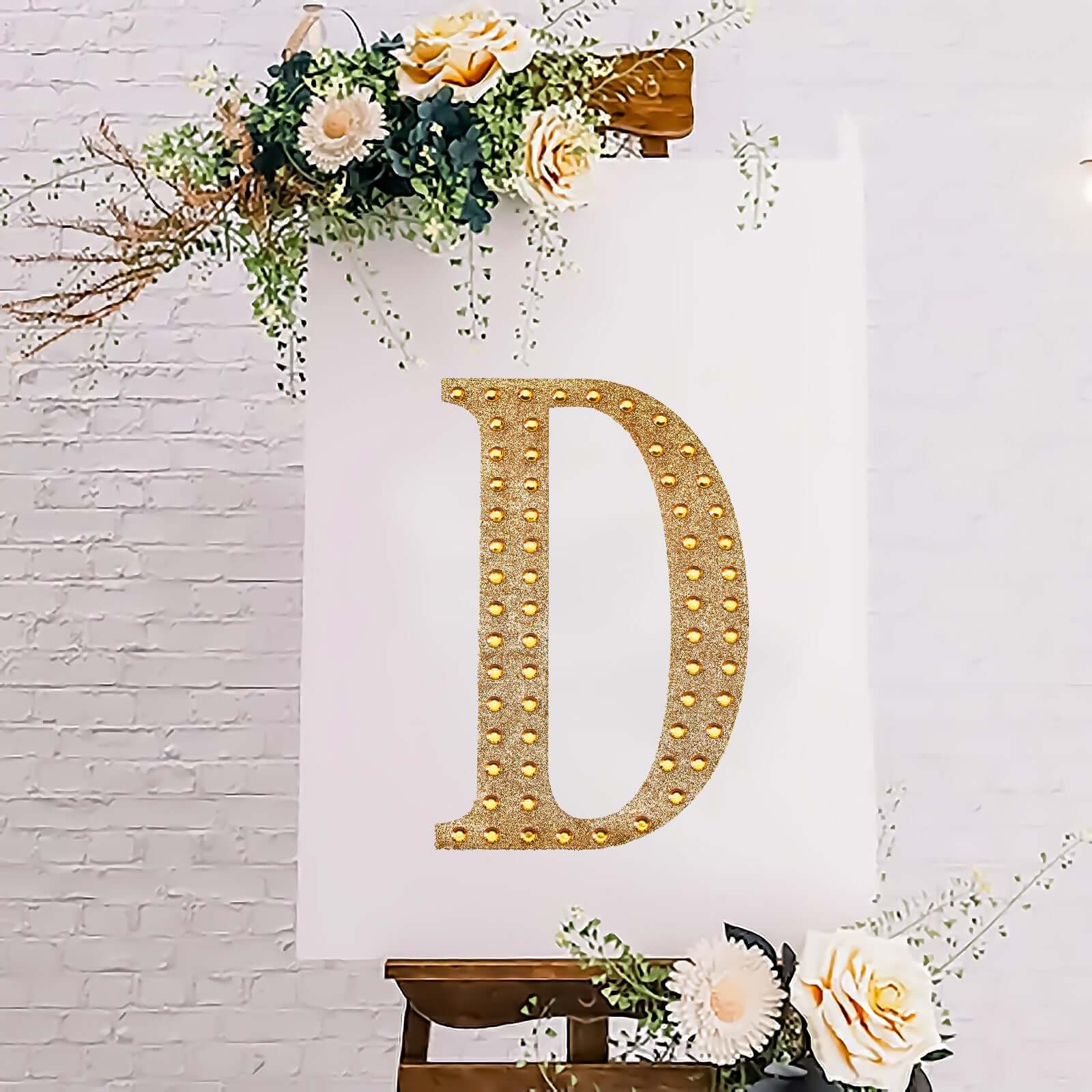 Decorative Rhinestone Alphabet "D" Letter Stickers 8", Gold Glitter Adhesive Craft Letters - DIY Sparkle Embellishments