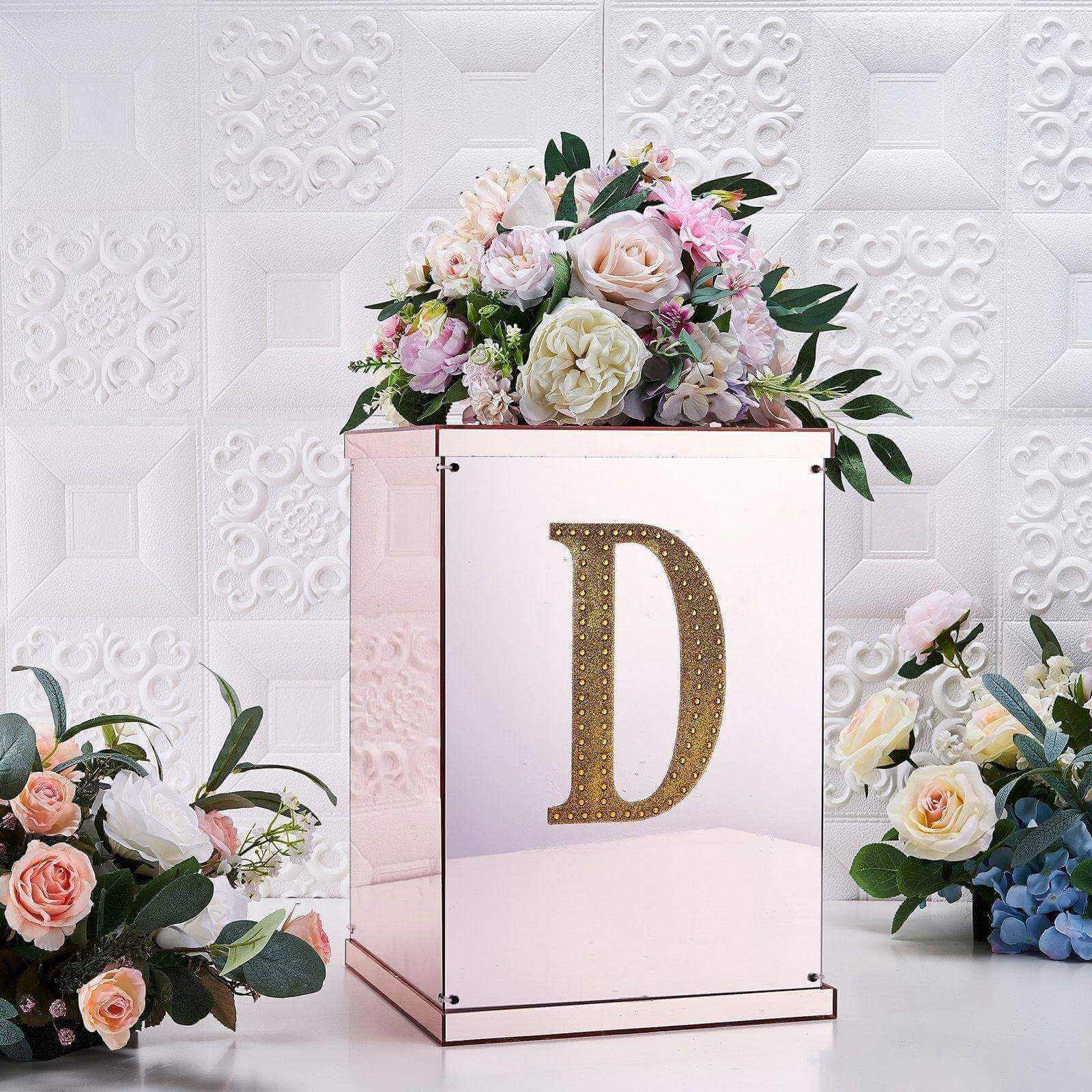Decorative Rhinestone Alphabet "D" Letter Stickers 8", Gold Glitter Adhesive Craft Letters - DIY Sparkle Embellishments - Image 2