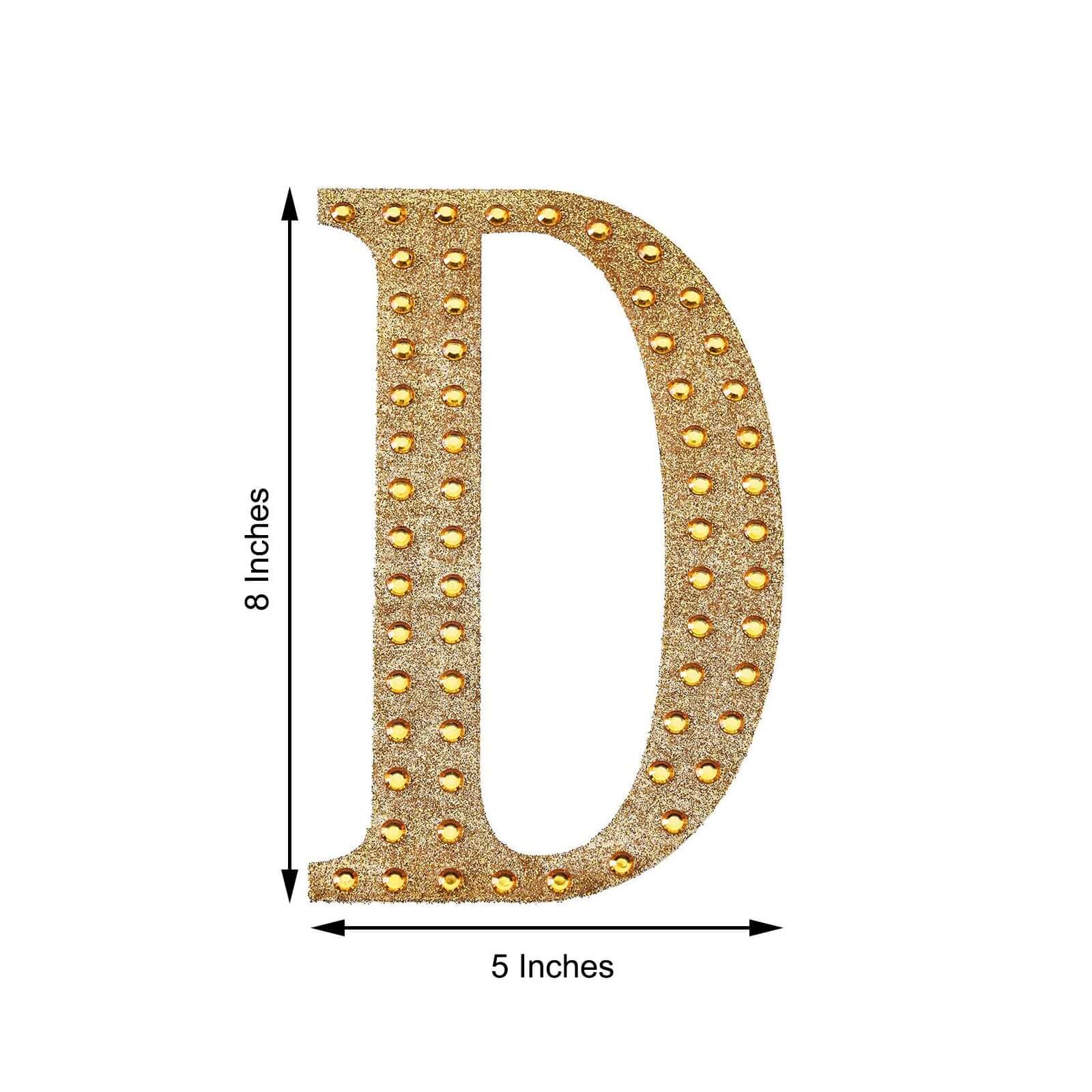 Decorative Rhinestone Alphabet "D" Letter Stickers 8", Gold Glitter Adhesive Craft Letters - DIY Sparkle Embellishments - Image 3