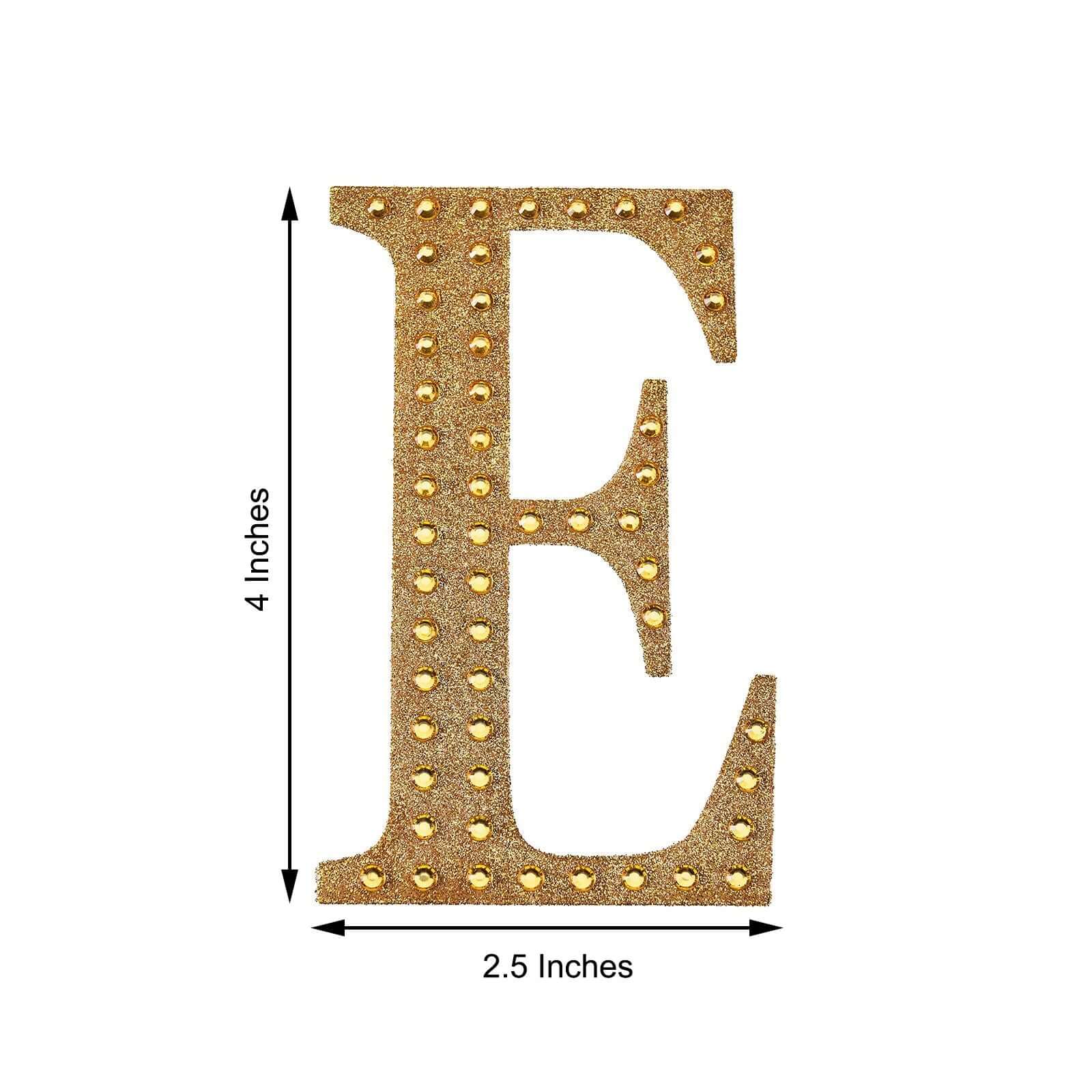 Decorative Rhinestone Alphabet "E" Letter Stickers 4", Gold Glitter Adhesive Craft Letters - DIY Sparkle Embellishments - Image 3