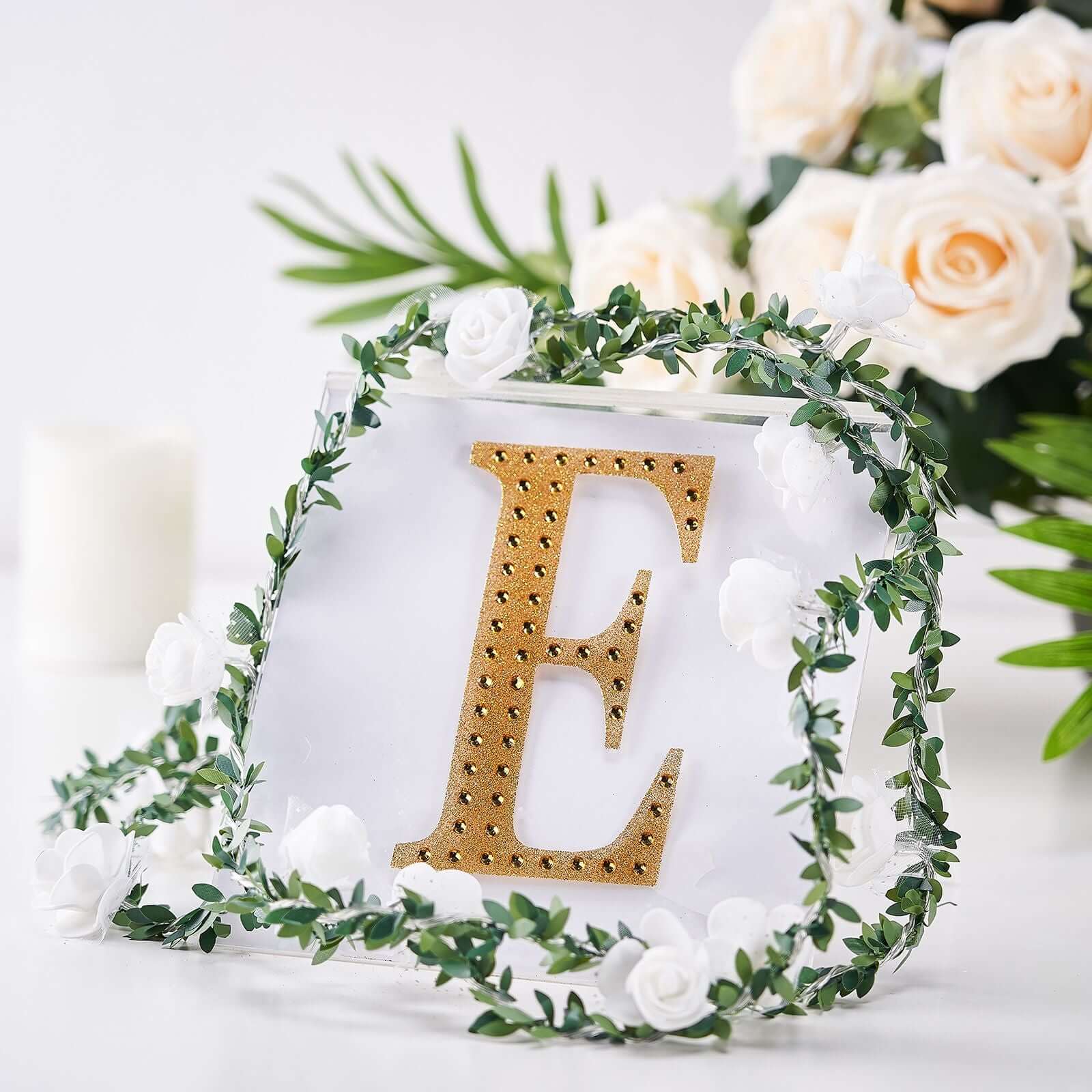 Decorative Rhinestone Alphabet "E" Letter Stickers 6", Gold Glitter Adhesive Craft Letters - DIY Sparkle Embellishments - Image 2