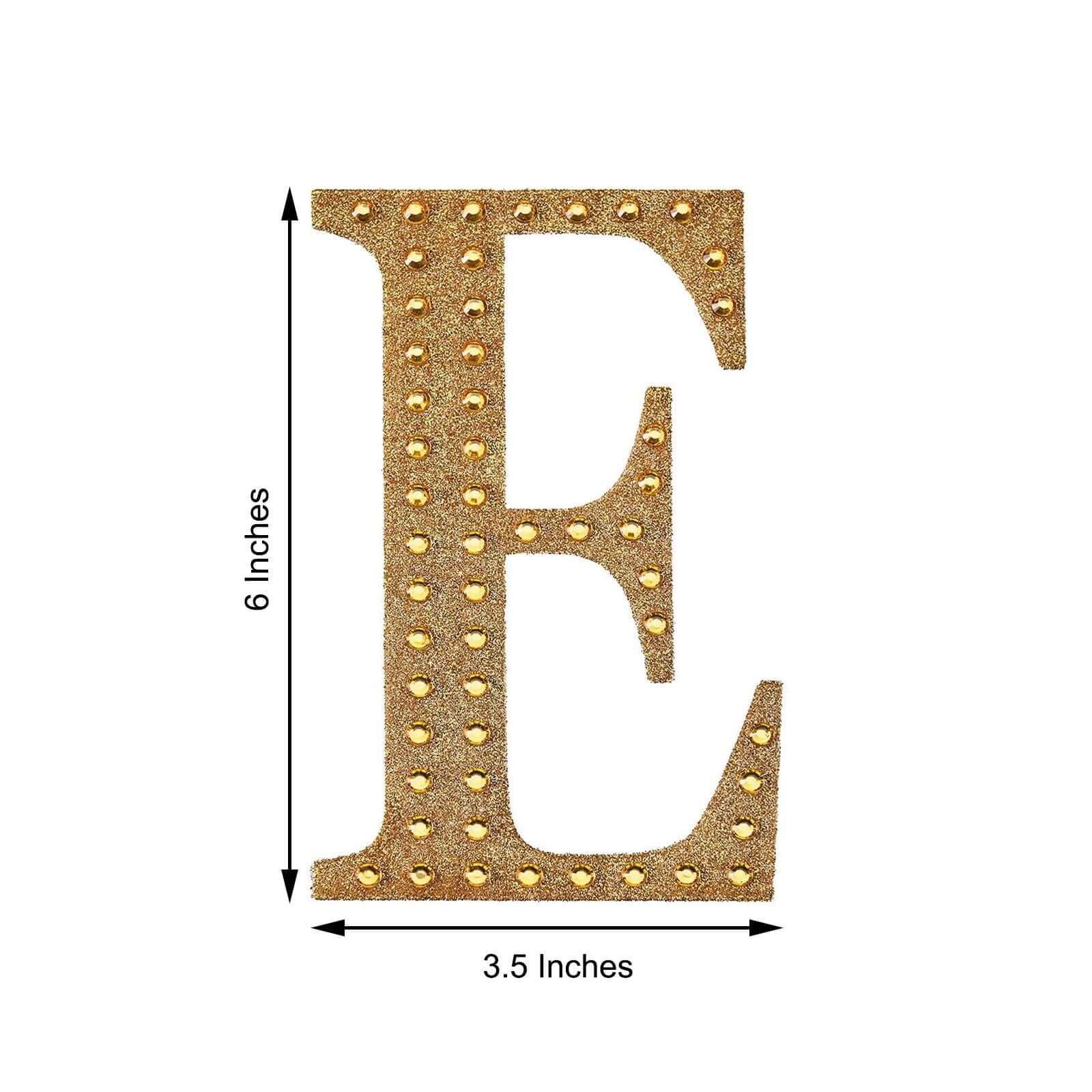 Decorative Rhinestone Alphabet "E" Letter Stickers 6", Gold Glitter Adhesive Craft Letters - DIY Sparkle Embellishments - Image 3