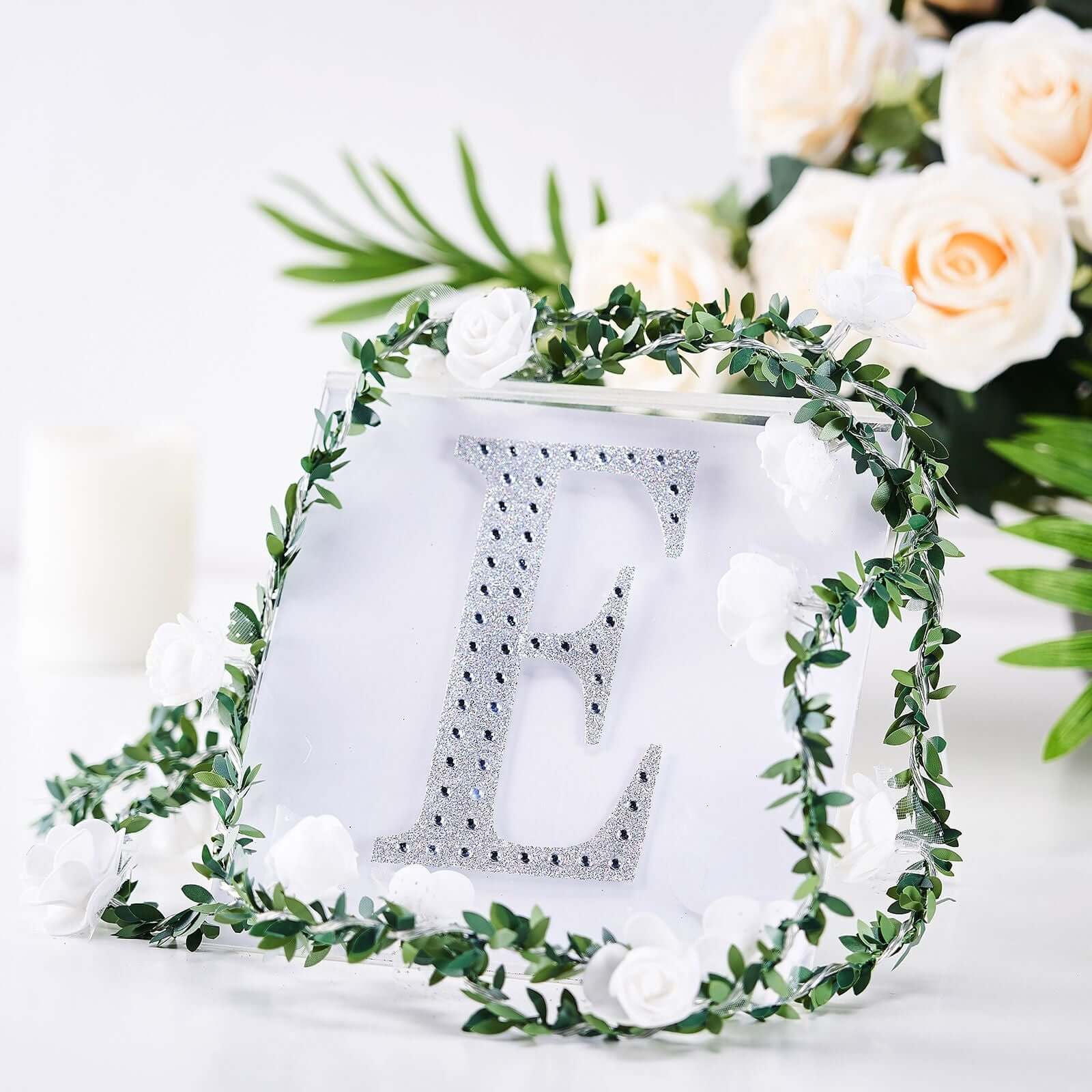 Decorative Rhinestone Alphabet "E" Letter Stickers 6", Silver Glitter Adhesive Craft Letters - DIY Sparkle Embellishments - Image 2