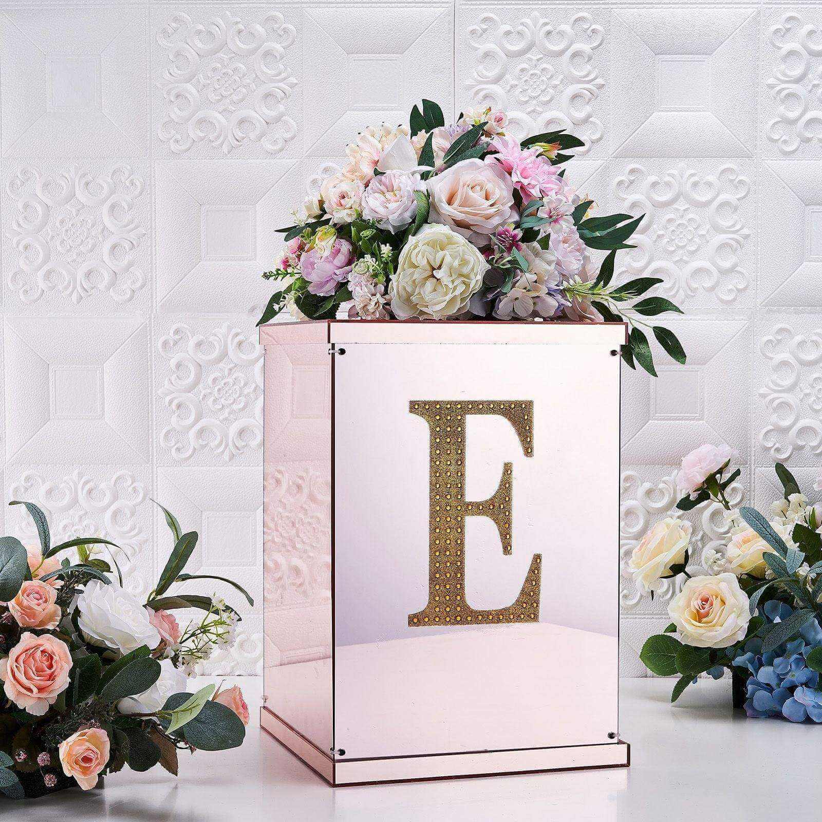 Decorative Rhinestone Alphabet "E" Letter Stickers 8", Gold Glitter Adhesive Craft Letters - DIY Sparkle Embellishments - Image 2