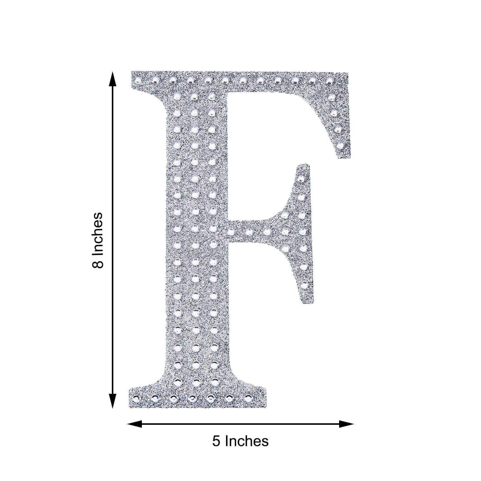 Decorative Rhinestone Alphabet "F" Letter Stickers 8", Silver Glitter Adhesive Craft Letters - DIY Sparkle Embellishments - Image 3