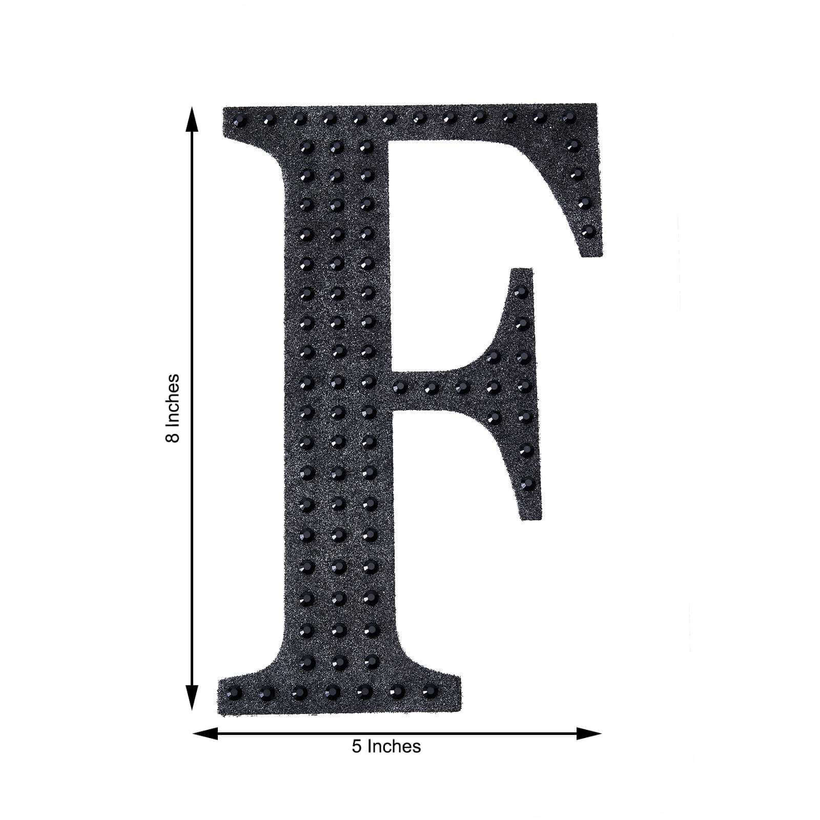 Decorative Rhinestone Alphabet "F" Letter Stickers, Glitter Adhesive Craft Letters Black DIY Sparkle Embellishments 8" - Image 3