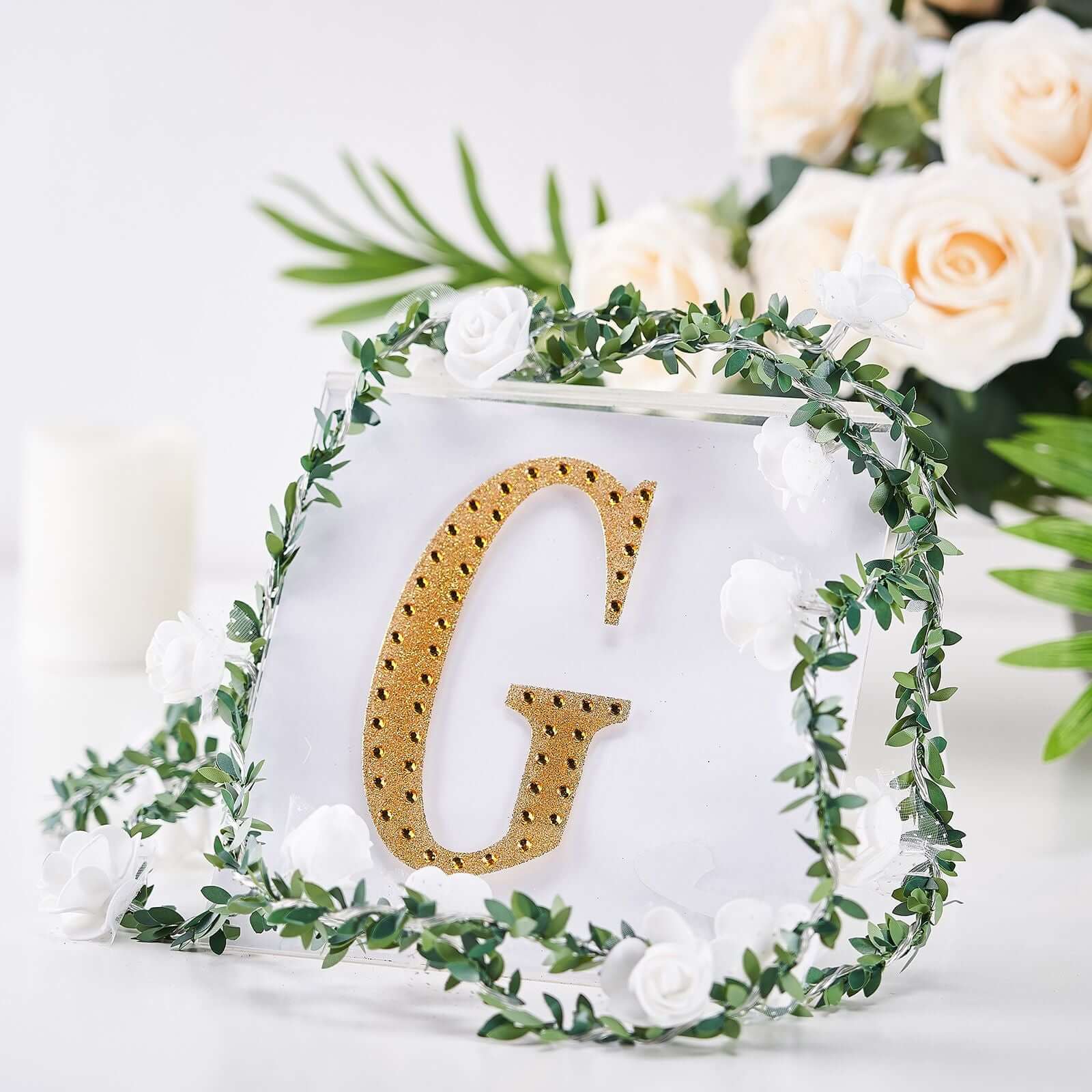 Decorative Rhinestone Alphabet "G" Letter Stickers 6", Gold Glitter Adhesive Craft Letters - DIY Sparkle Embellishments - Image 2