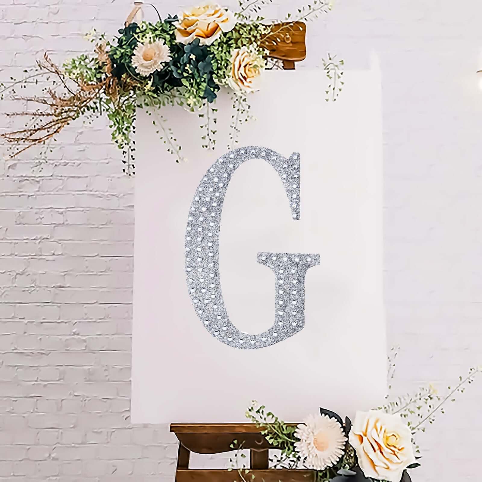 Decorative Rhinestone Alphabet "G" Letter Stickers 8", Silver Glitter Adhesive Craft Letters - DIY Sparkle Embellishments