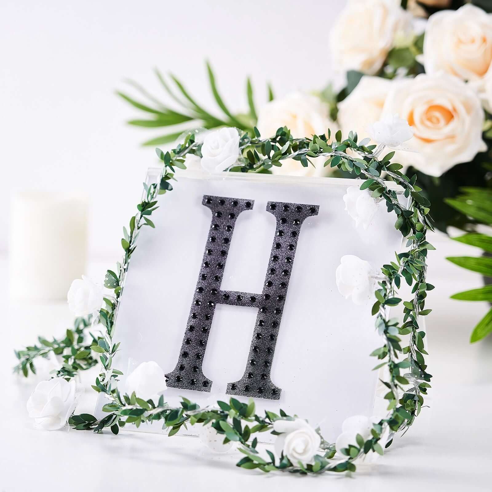 Decorative Rhinestone Alphabet "H" Letter Stickers 6", Black Glitter Adhesive Craft Letters - DIY Sparkle Embellishments - Image 6