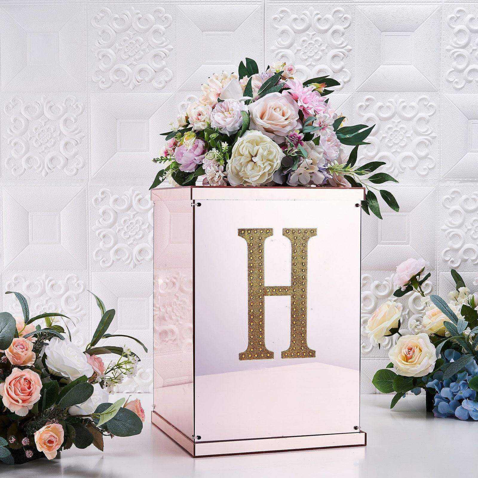 Decorative Rhinestone Alphabet "H" Letter Stickers 8", Gold Glitter Adhesive Craft Letters - DIY Sparkle Embellishments - Image 2