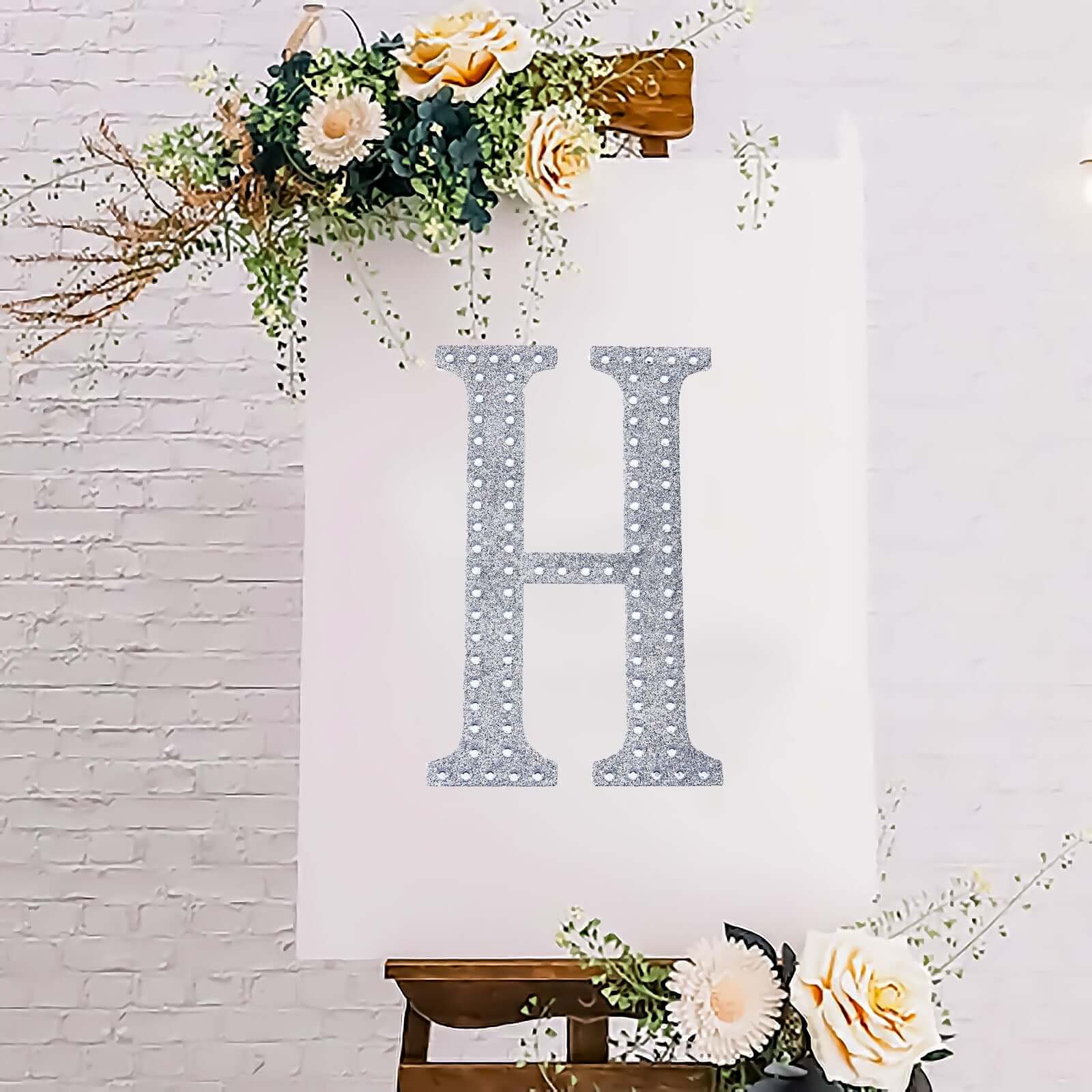 Decorative Rhinestone Alphabet "H" Letter Stickers 8", Silver Glitter Adhesive Craft Letters - DIY Sparkle Embellishments