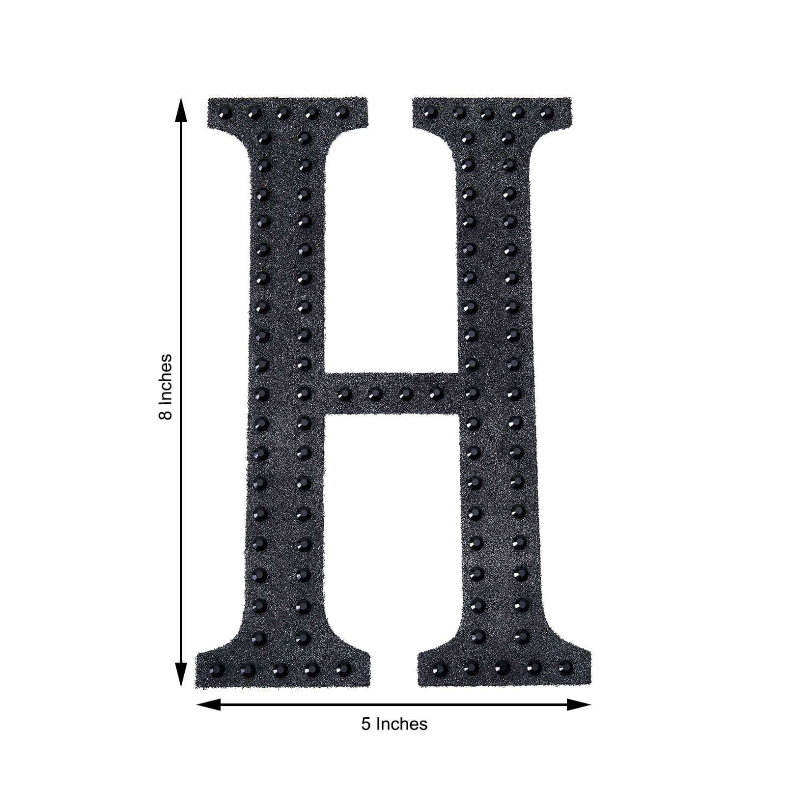 Decorative Rhinestone Alphabet "H" Letter Stickers, Glitter Adhesive Craft Letters Black DIY Sparkle Embellishments 8" - Image 3