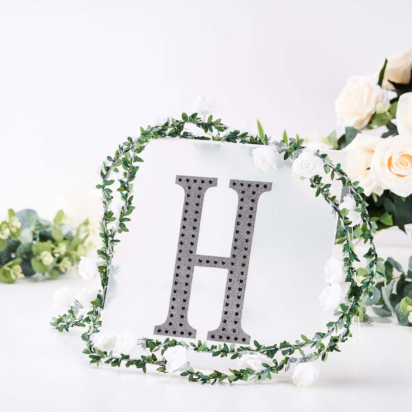 Decorative Rhinestone Alphabet "H" Letter Stickers, Glitter Adhesive Craft Letters Black DIY Sparkle Embellishments 8" - Image 7