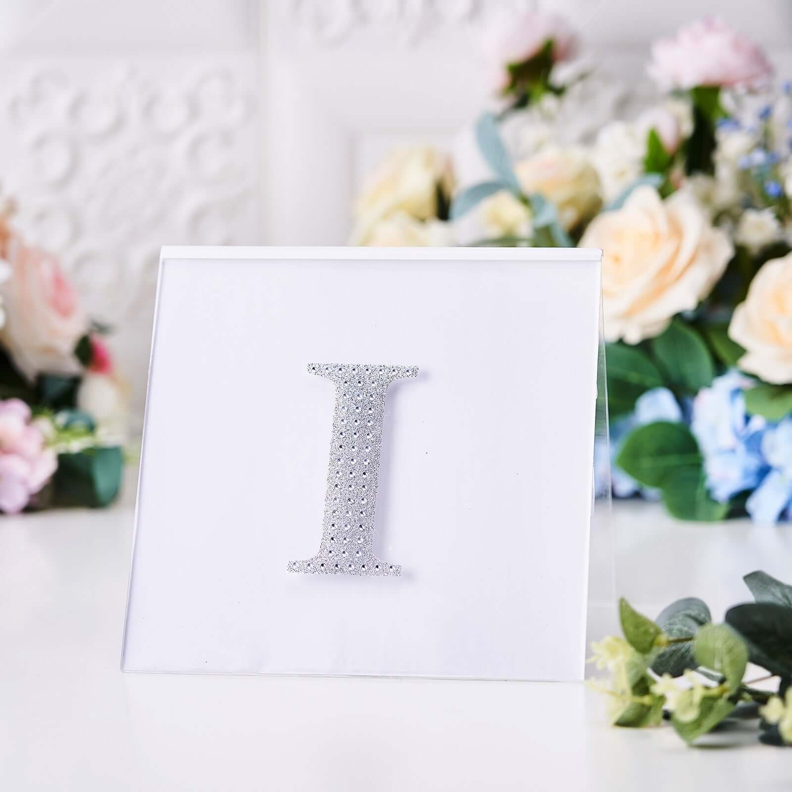 Decorative Rhinestone Alphabet "I" Letter Stickers 4", Silver Glitter Adhesive Craft Letters - DIY Sparkle Embellishments