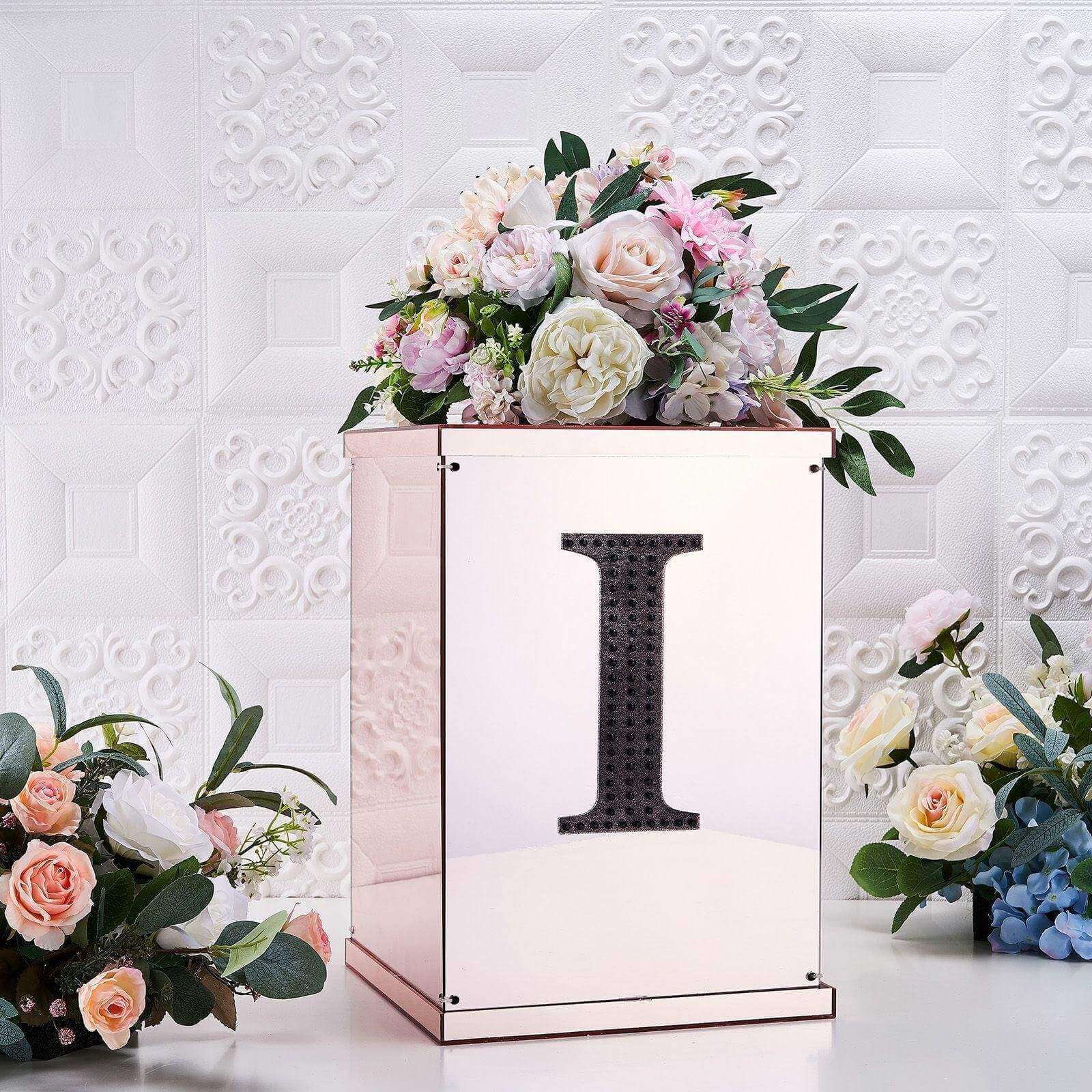 Decorative Rhinestone Alphabet "I" Letter Stickers 6", Black Glitter Adhesive Craft Letters - DIY Sparkle Embellishments