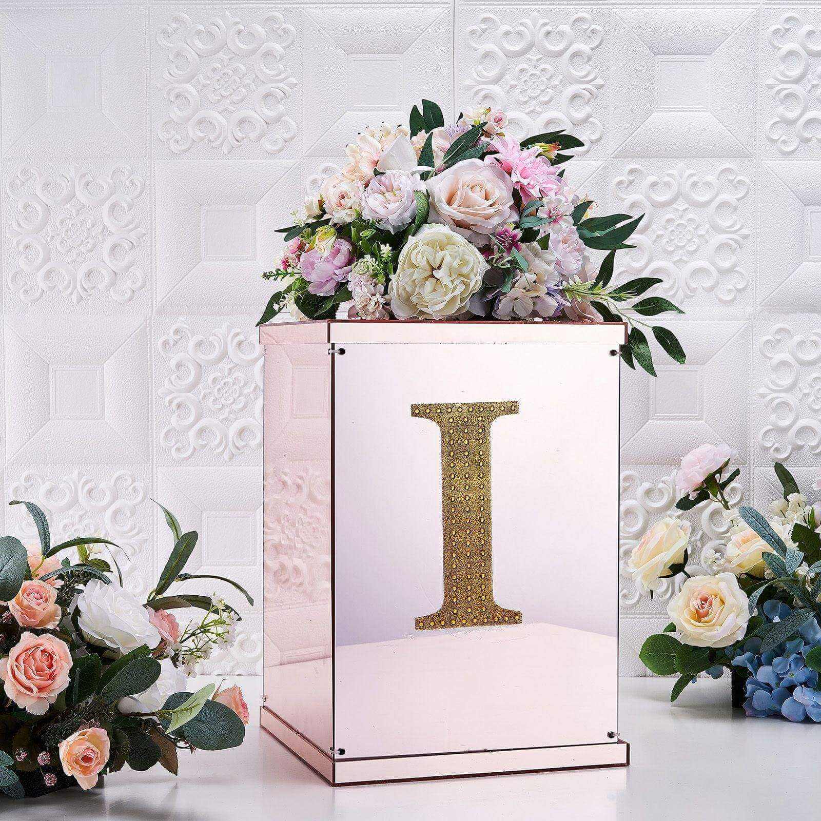 Decorative Rhinestone Alphabet "I" Letter Stickers 8", Gold Glitter Adhesive Craft Letters - DIY Sparkle Embellishments - Image 2