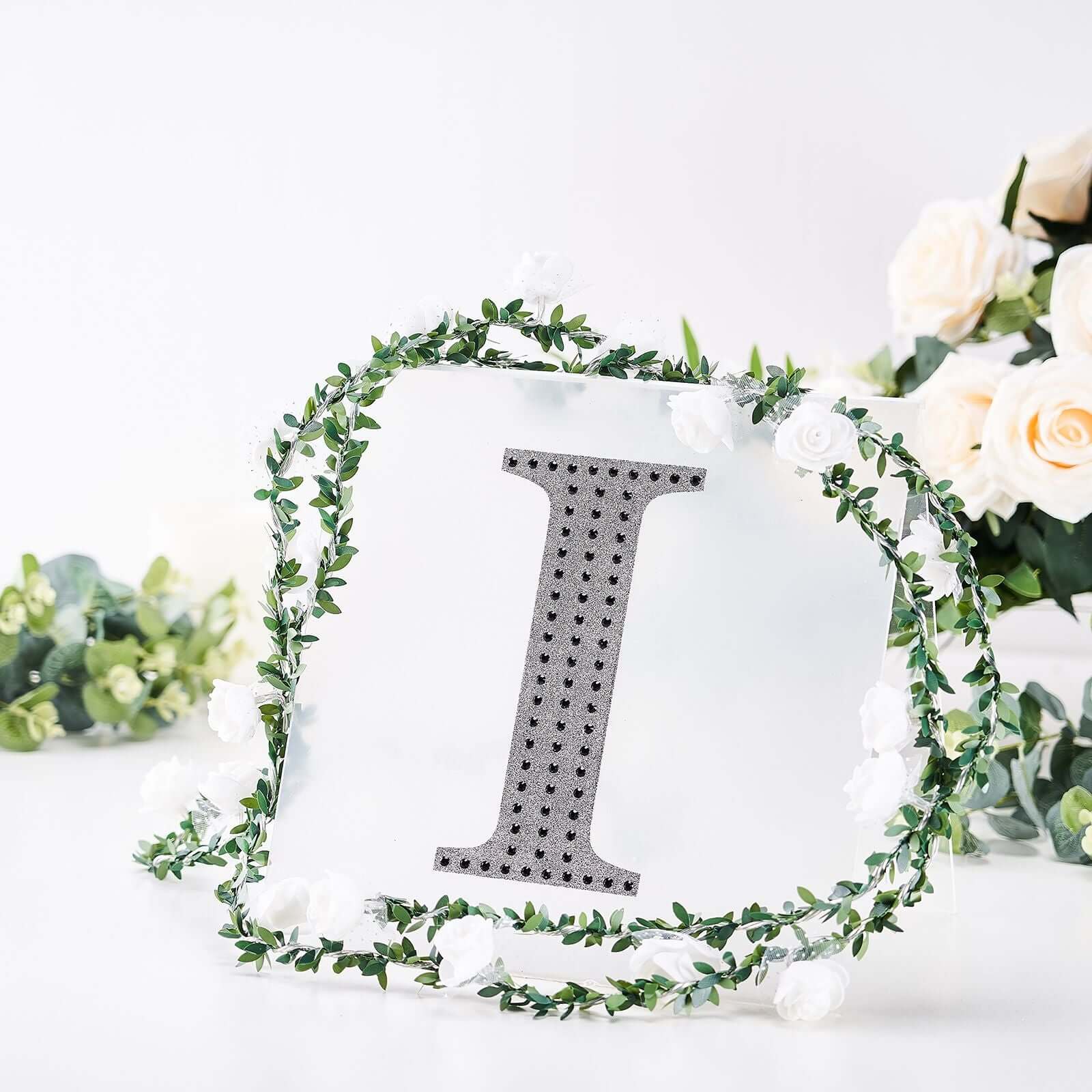 Decorative Rhinestone Alphabet "I" Letter Stickers, Glitter Adhesive Craft Letters Black DIY Sparkle Embellishments 8" - Image 7