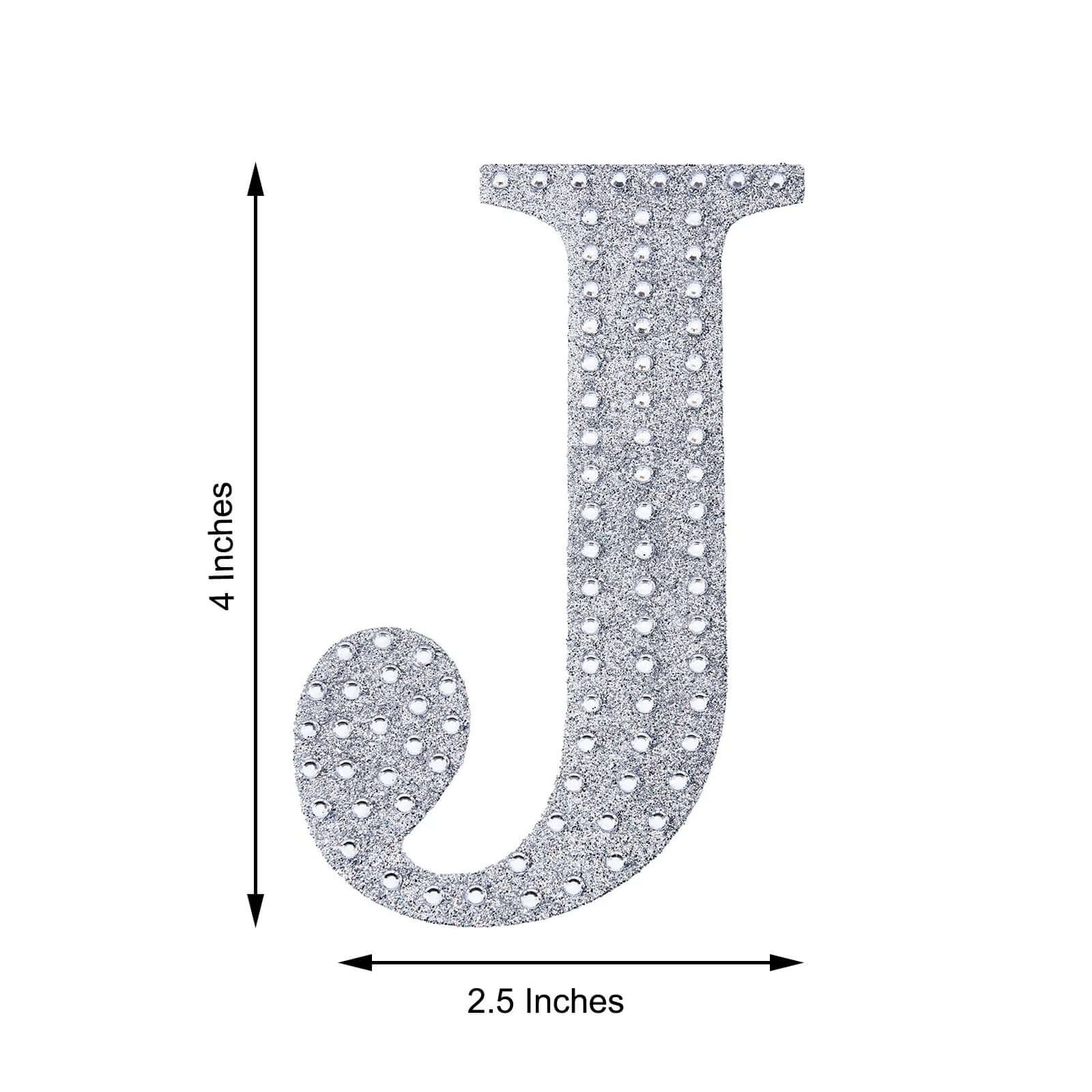 Decorative Rhinestone Alphabet "J" Letter Stickers 4", Silver Glitter Adhesive Craft Letters - DIY Sparkle Embellishments - Image 3