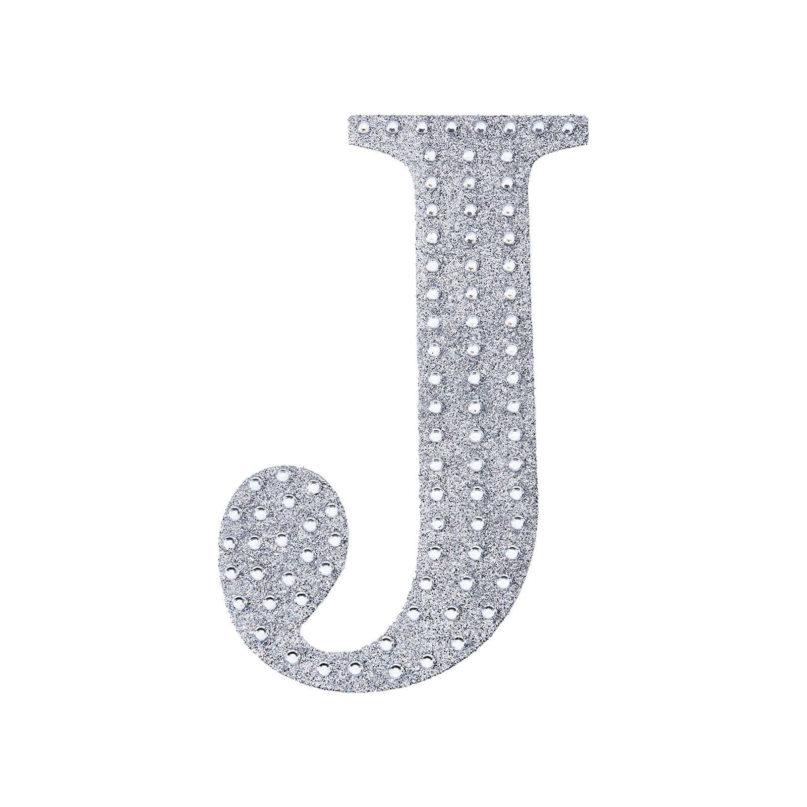 Decorative Rhinestone Alphabet "J" Letter Stickers 4", Silver Glitter Adhesive Craft Letters - DIY Sparkle Embellishments - Image 6