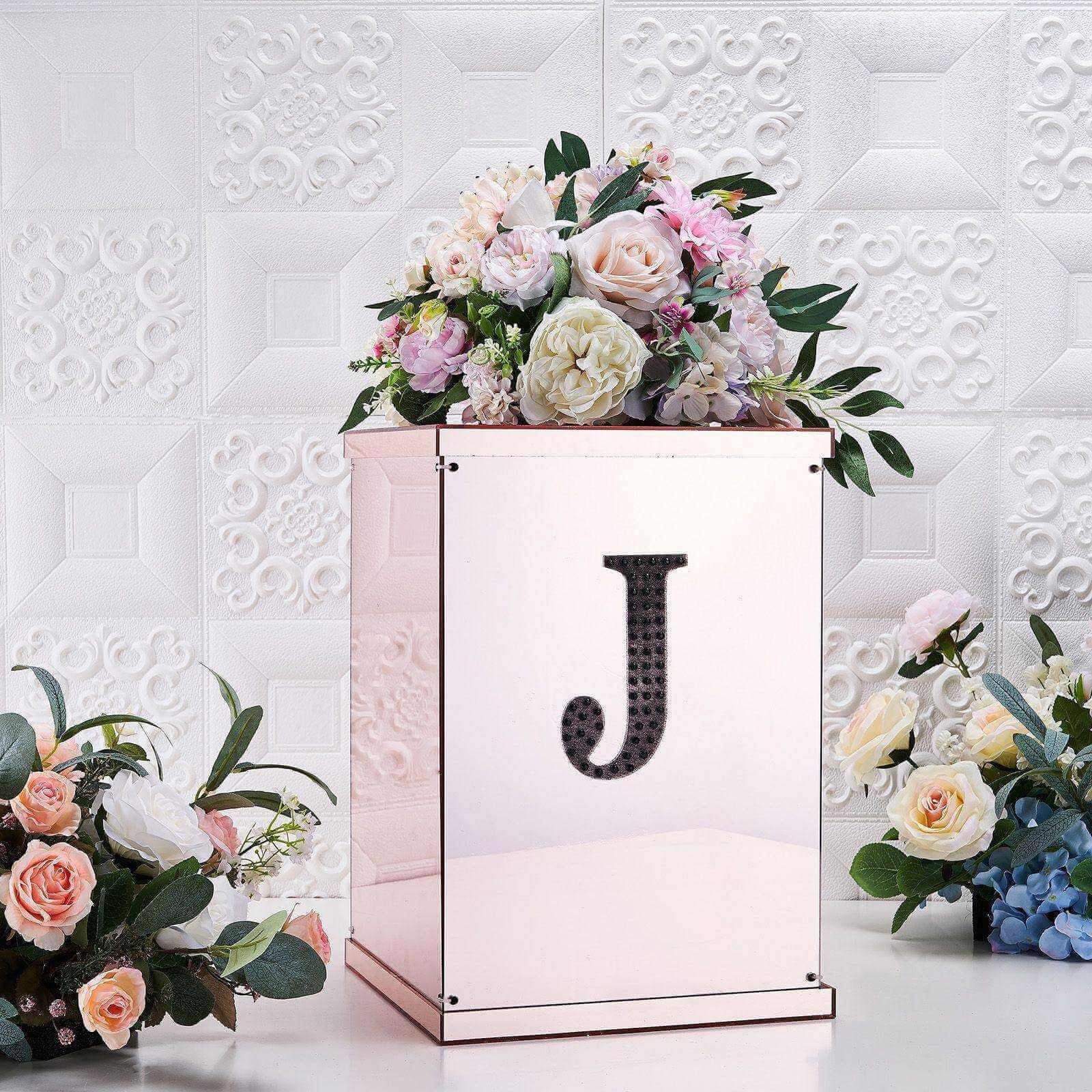 Decorative Rhinestone Alphabet "J" Letter Stickers 6", Black Glitter Adhesive Craft Letters - DIY Sparkle Embellishments