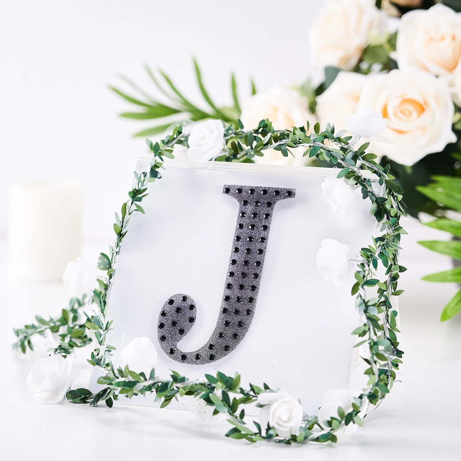 Decorative Rhinestone Alphabet "J" Letter Stickers 6", Black Glitter Adhesive Craft Letters - DIY Sparkle Embellishments - Image 7