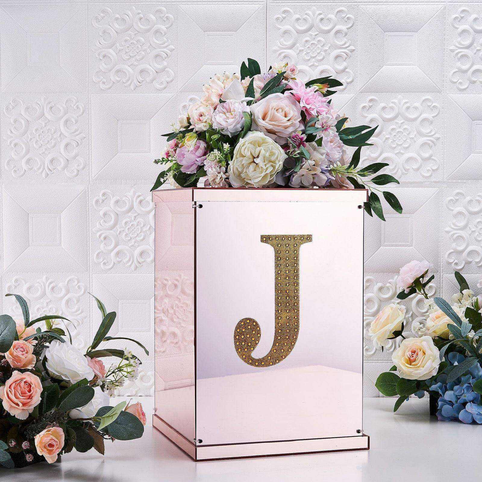 Decorative Rhinestone Alphabet "J" Letter Stickers 8", Gold Glitter Adhesive Craft Letters - DIY Sparkle Embellishments - Image 2