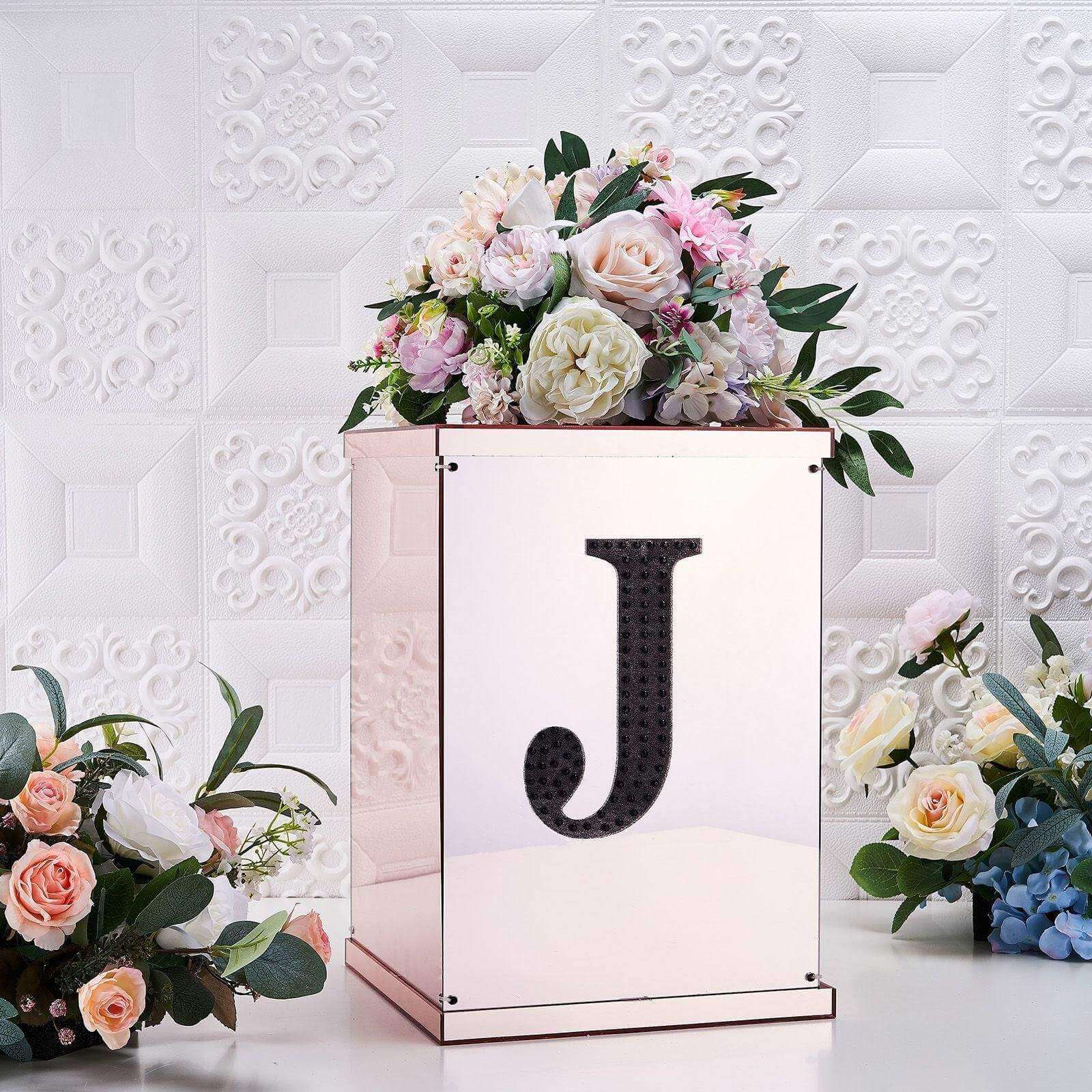 Decorative Rhinestone Alphabet "J" Letter Stickers, Glitter Adhesive Craft Letters Black DIY Sparkle Embellishments 8" - Image 2