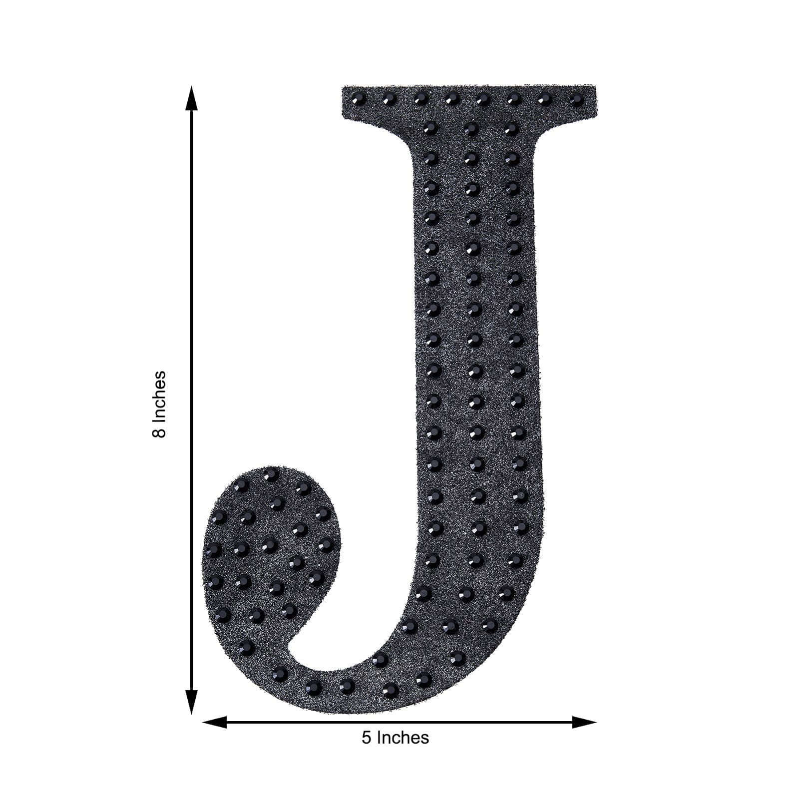 Decorative Rhinestone Alphabet "J" Letter Stickers, Glitter Adhesive Craft Letters Black DIY Sparkle Embellishments 8" - Image 3