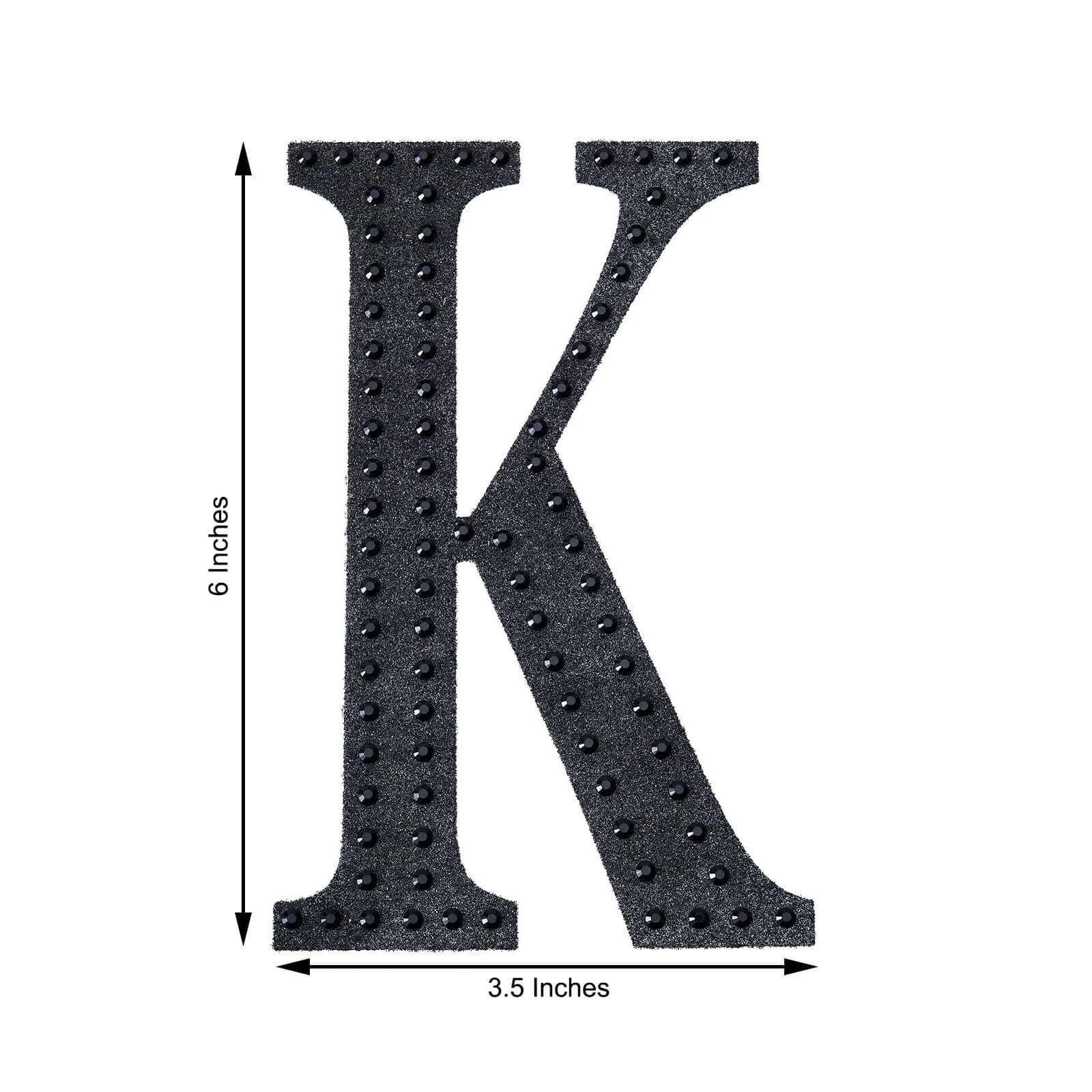 Decorative Rhinestone Alphabet "K" Letter Stickers 6", Black Glitter Adhesive Craft Letters - DIY Sparkle Embellishments - Image 3