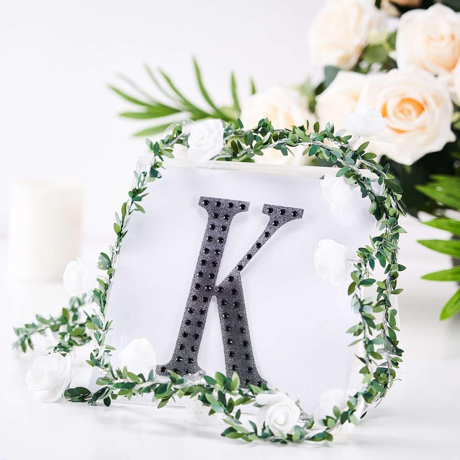 Decorative Rhinestone Alphabet "K" Letter Stickers 6", Black Glitter Adhesive Craft Letters - DIY Sparkle Embellishments - Image 7
