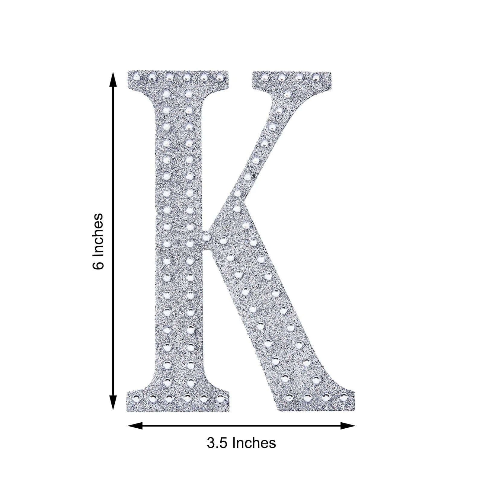 Decorative Rhinestone Alphabet "K" Letter Stickers 6", Silver Glitter Adhesive Craft Letters - DIY Sparkle Embellishments - Image 3
