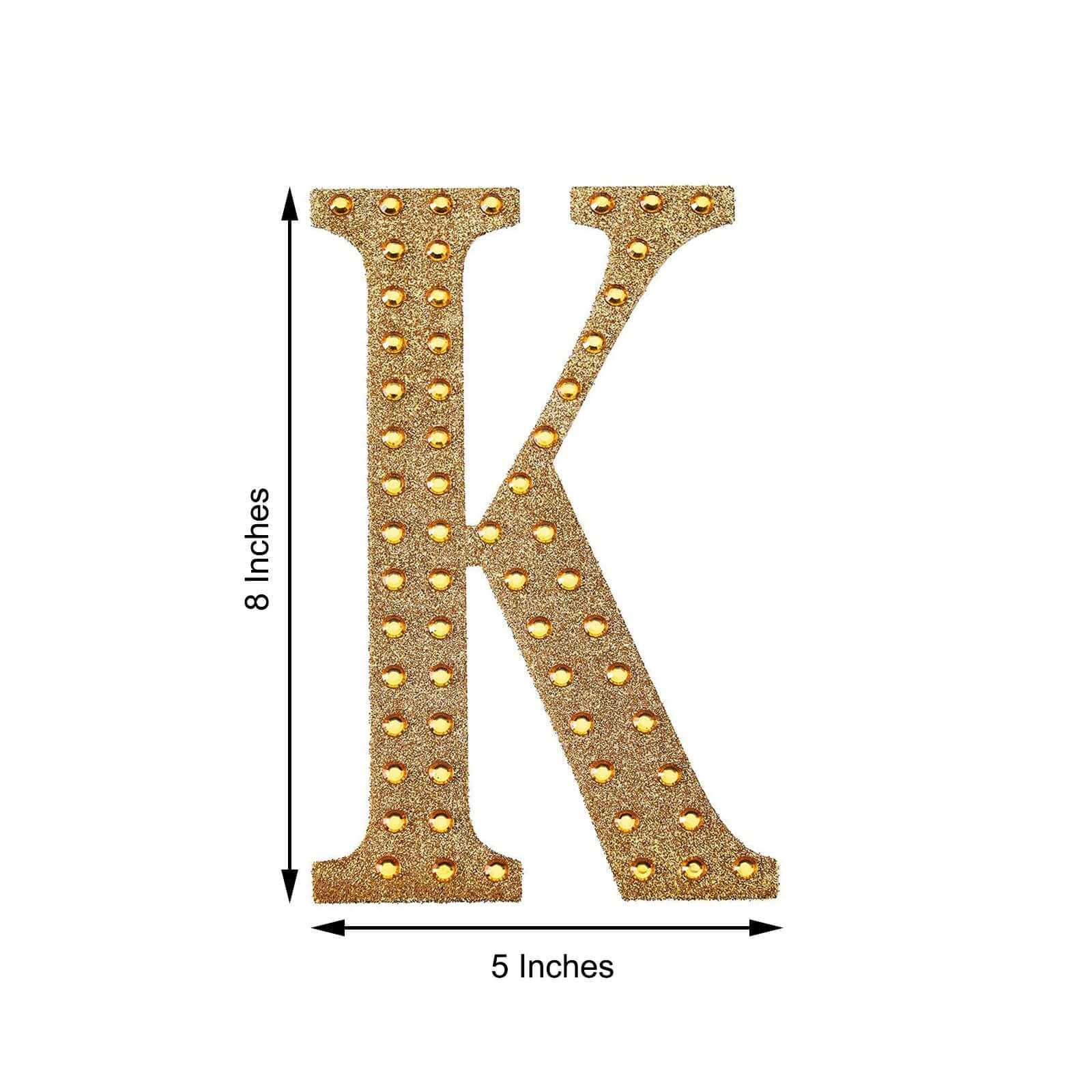 Decorative Rhinestone Alphabet "K" Letter Stickers 8", Gold Glitter Adhesive Craft Letters - DIY Sparkle Embellishments - Image 3